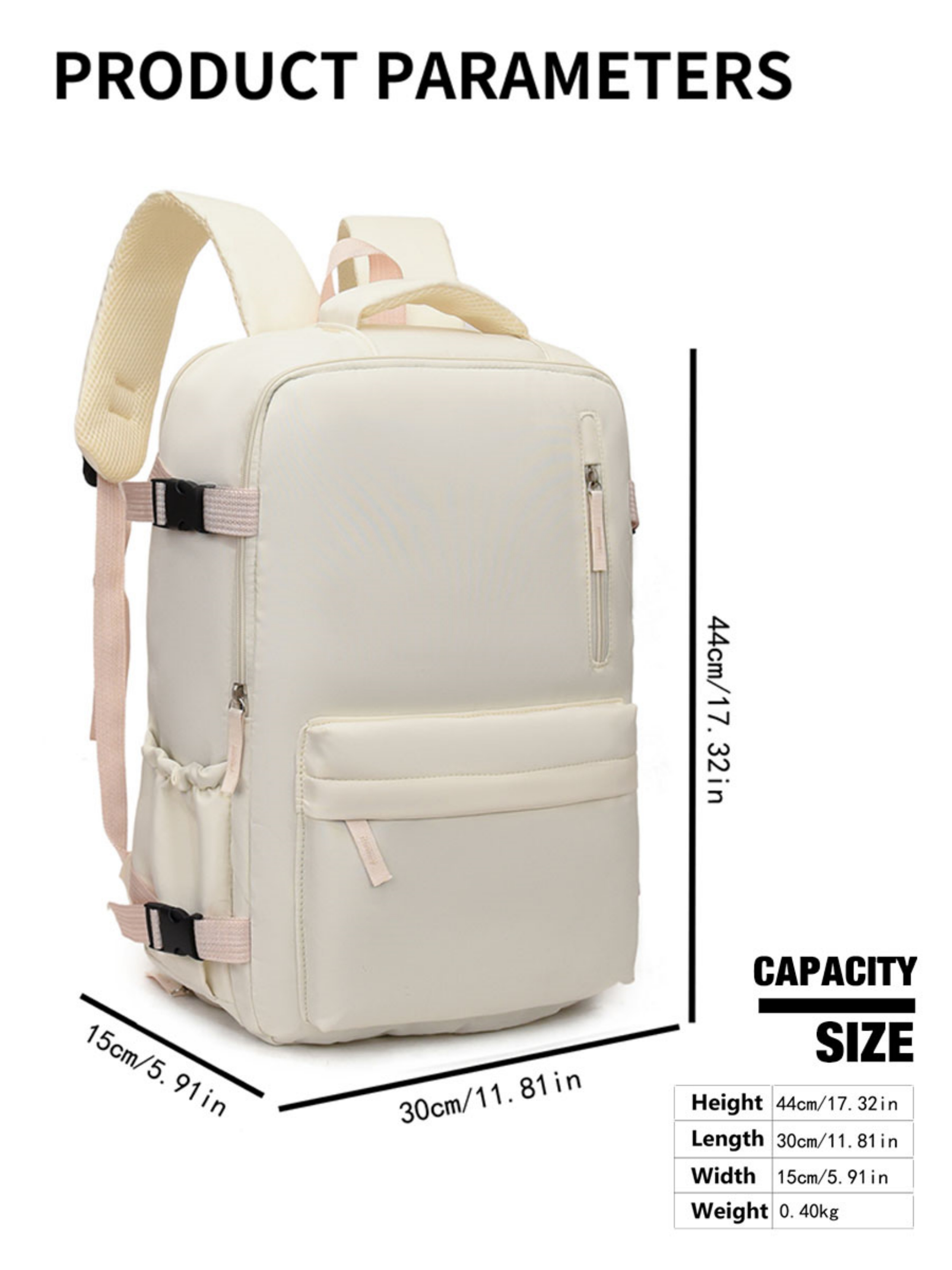 White Travel Backpack with Shoe Compartment