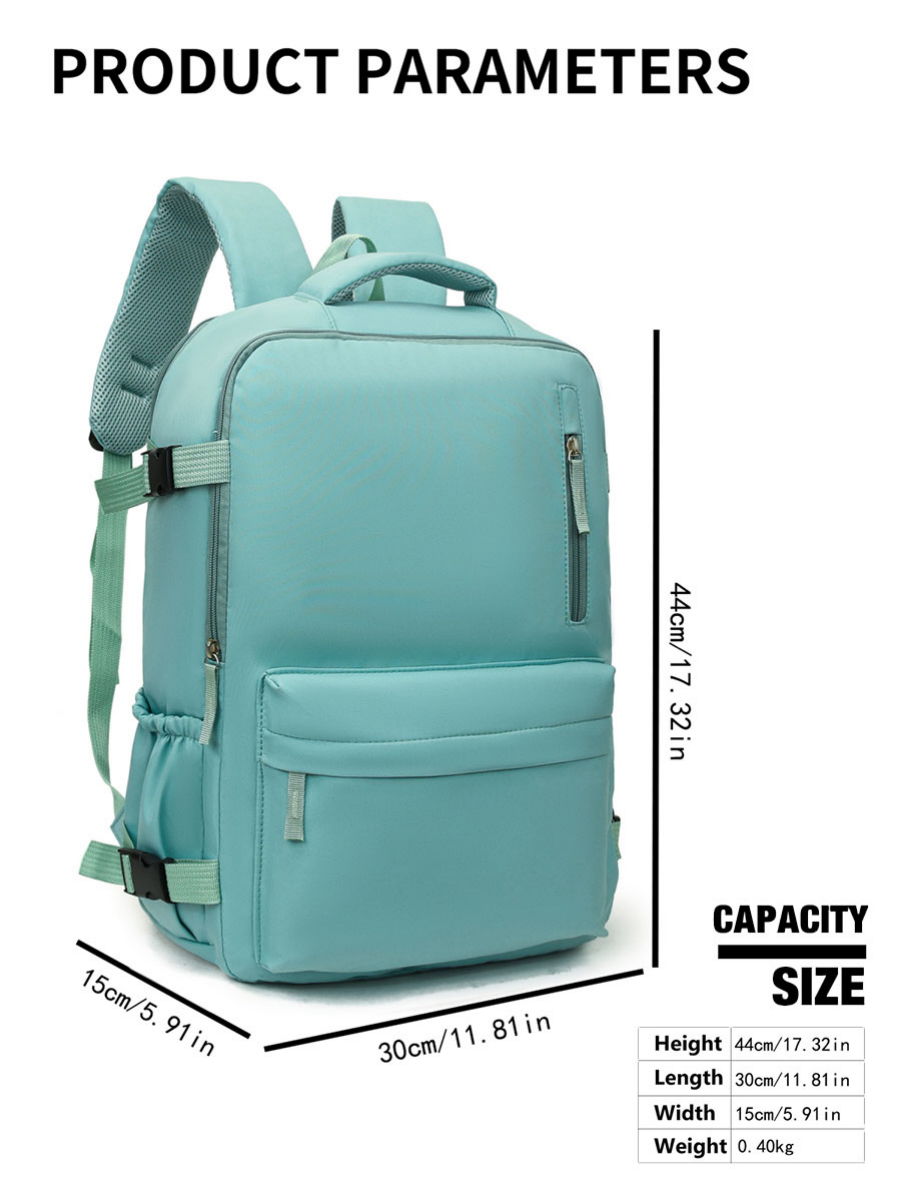 Green Travel Backpack with Shoe Compartment