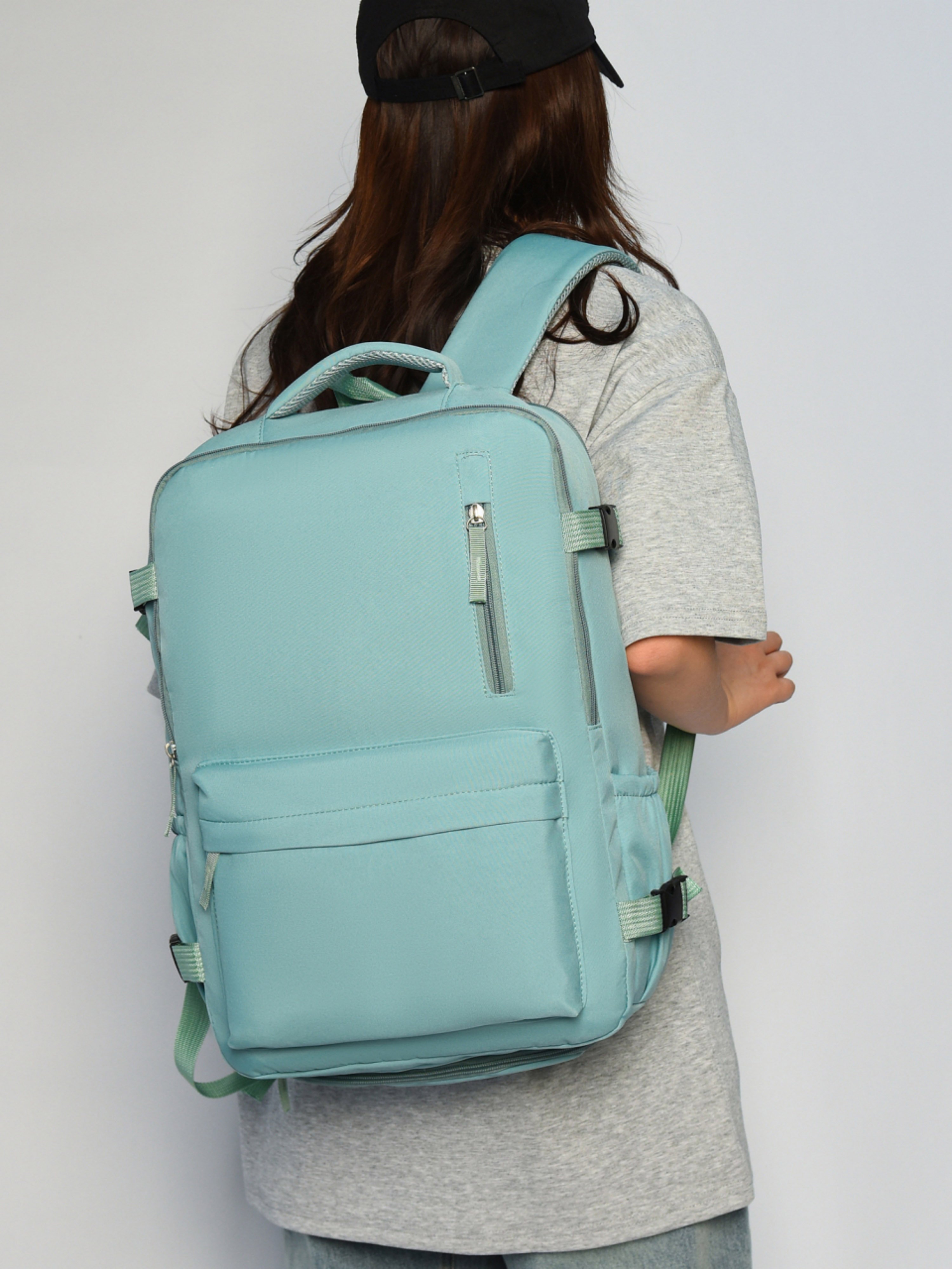 Green Travel Backpack with Shoe Compartment
