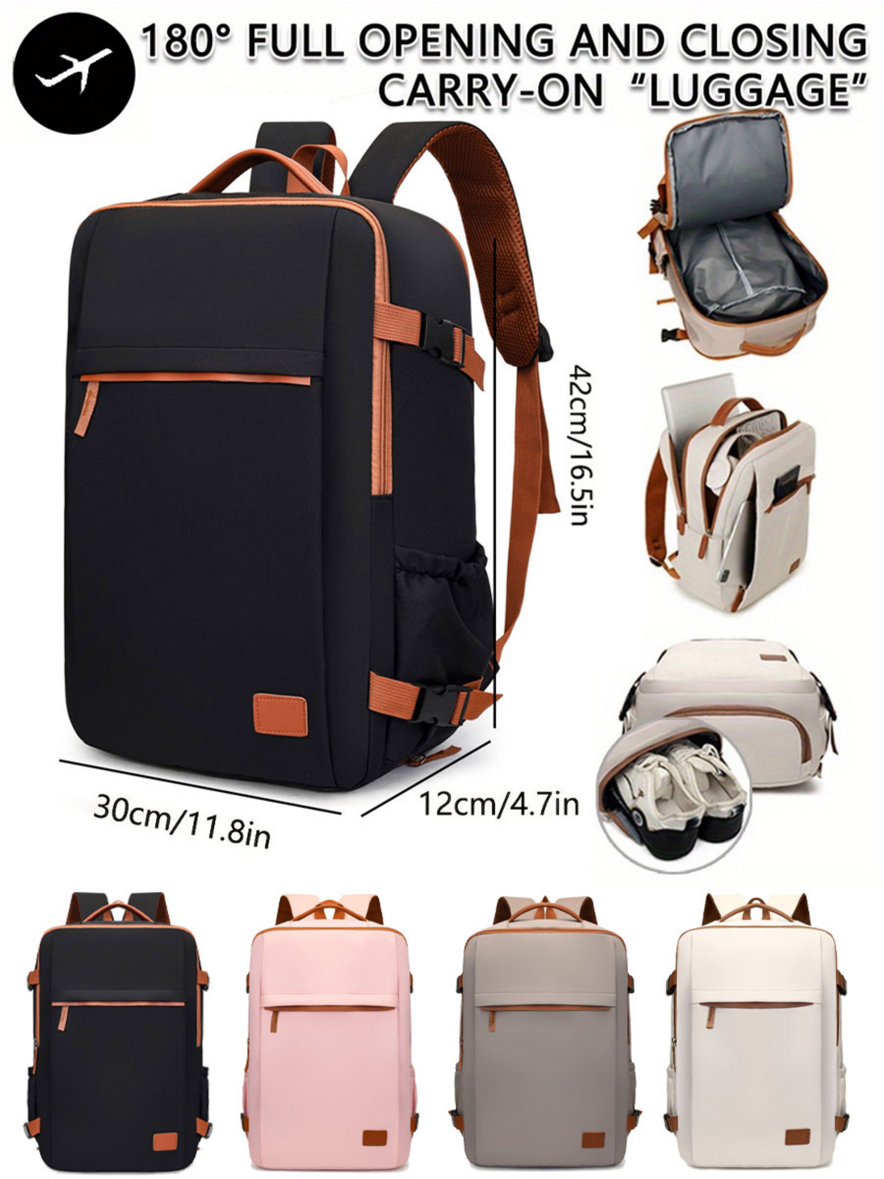Black Travel Backpack with Shoe Compartment