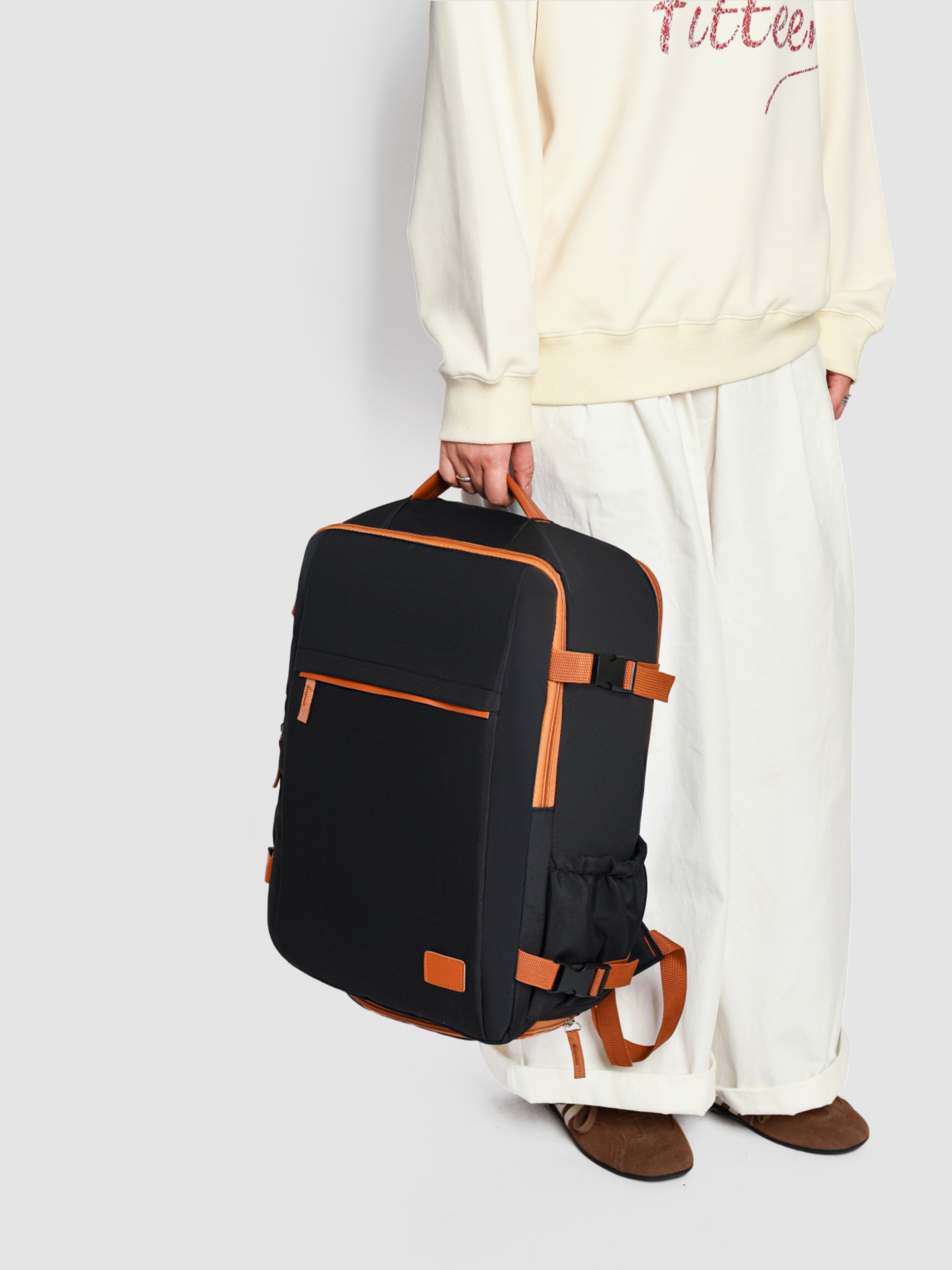 Black Travel Backpack with Shoe Compartment