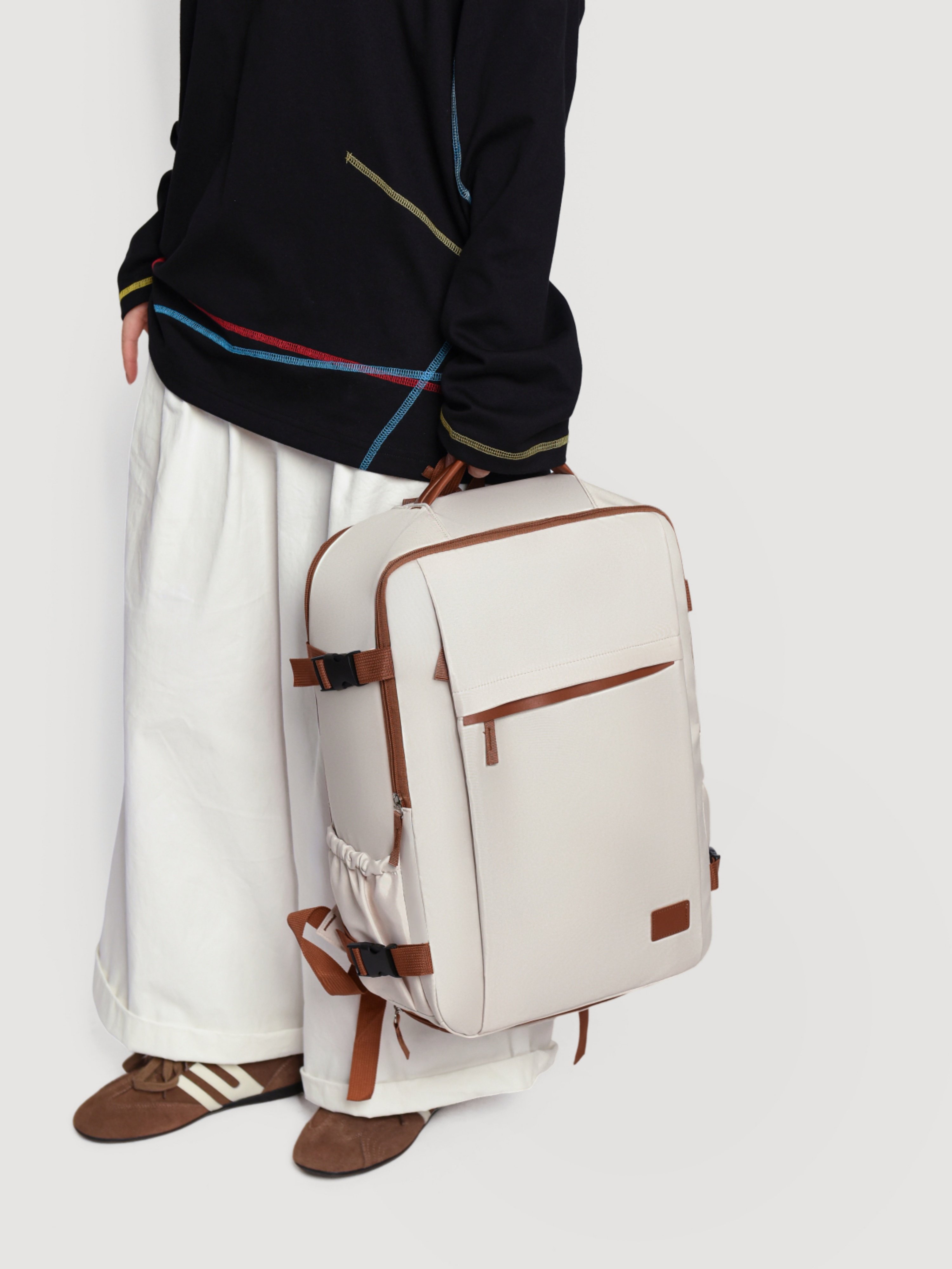 White Travel Backpack with Shoe Compartment