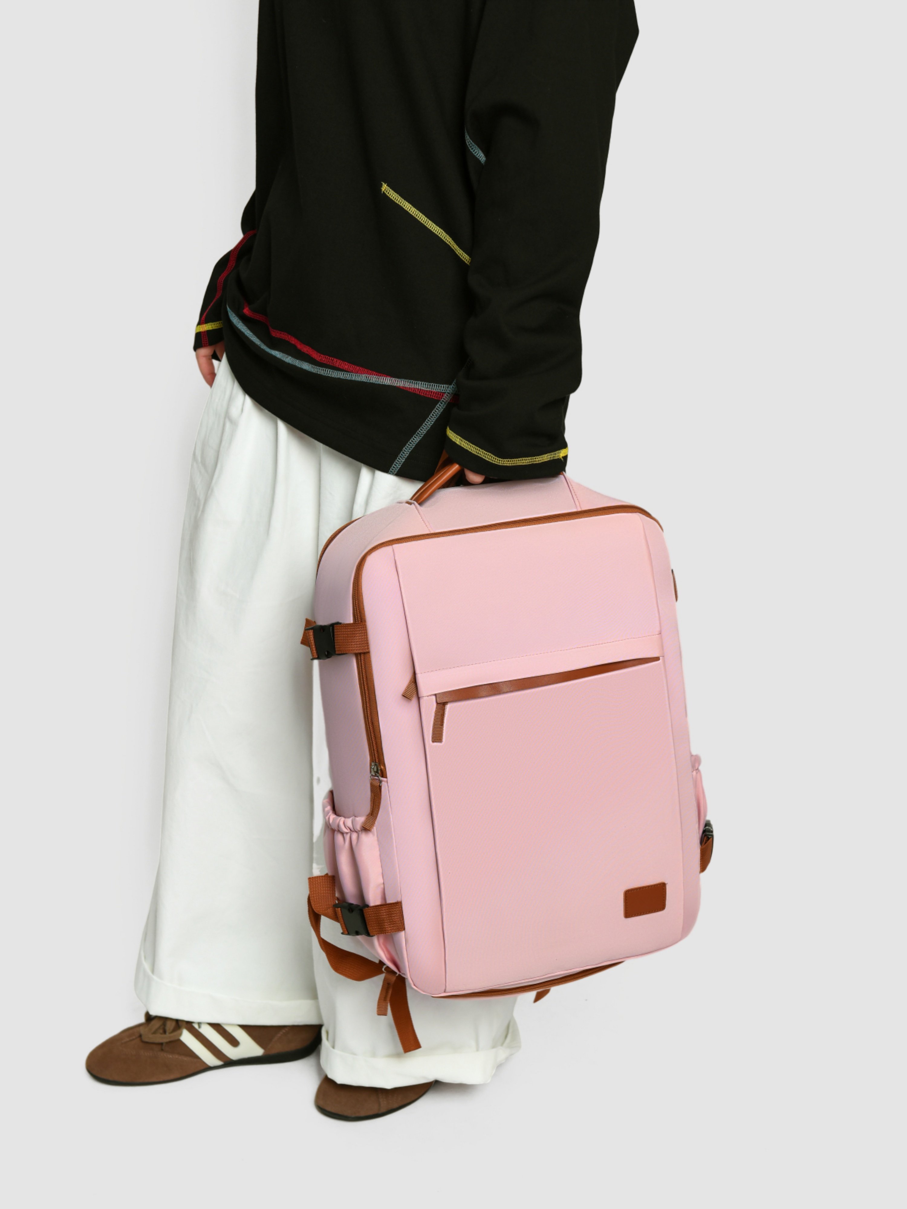 Pink Travel Backpack with Shoe Compartment