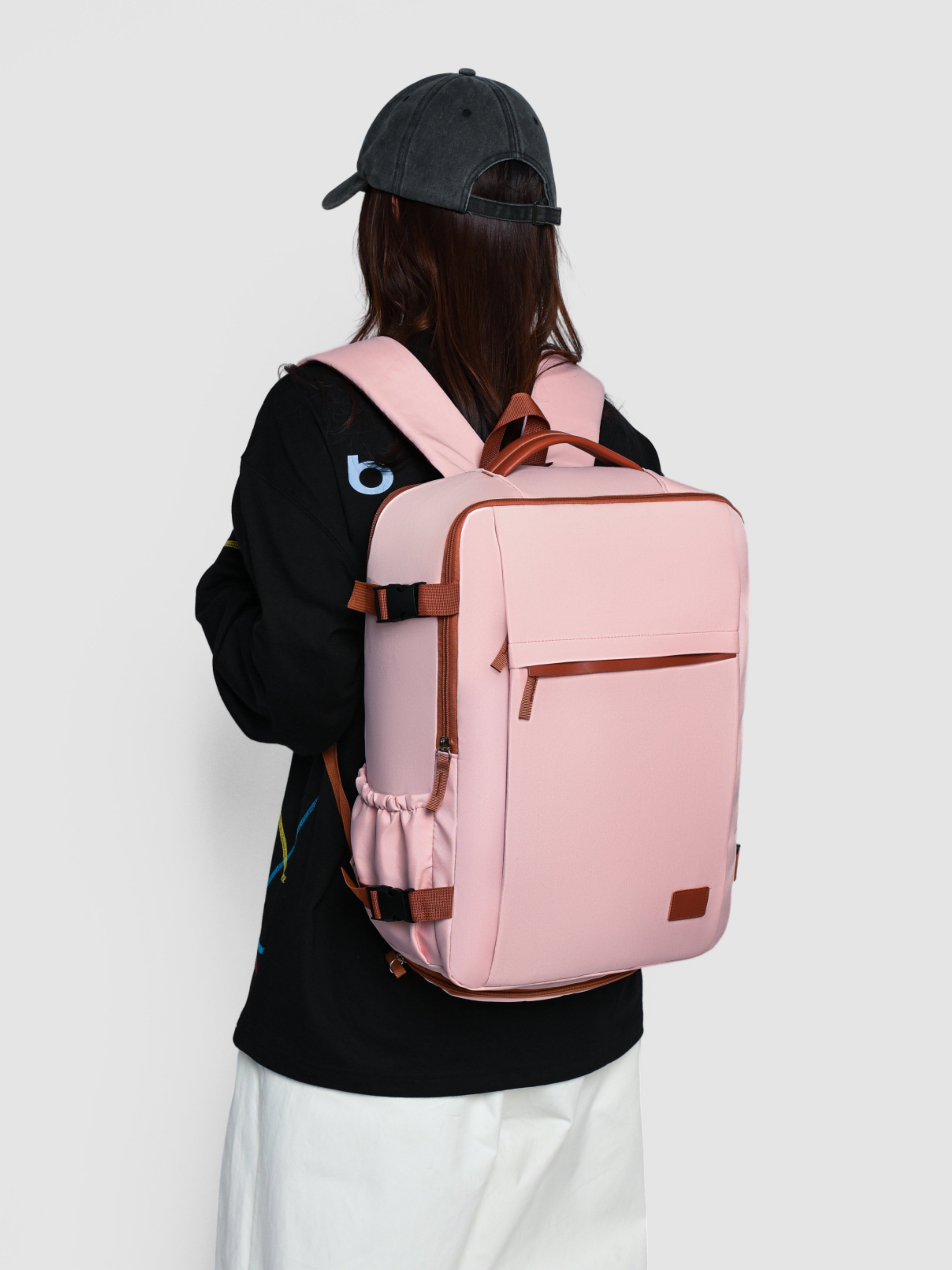Pink Travel Backpack with Shoe Compartment