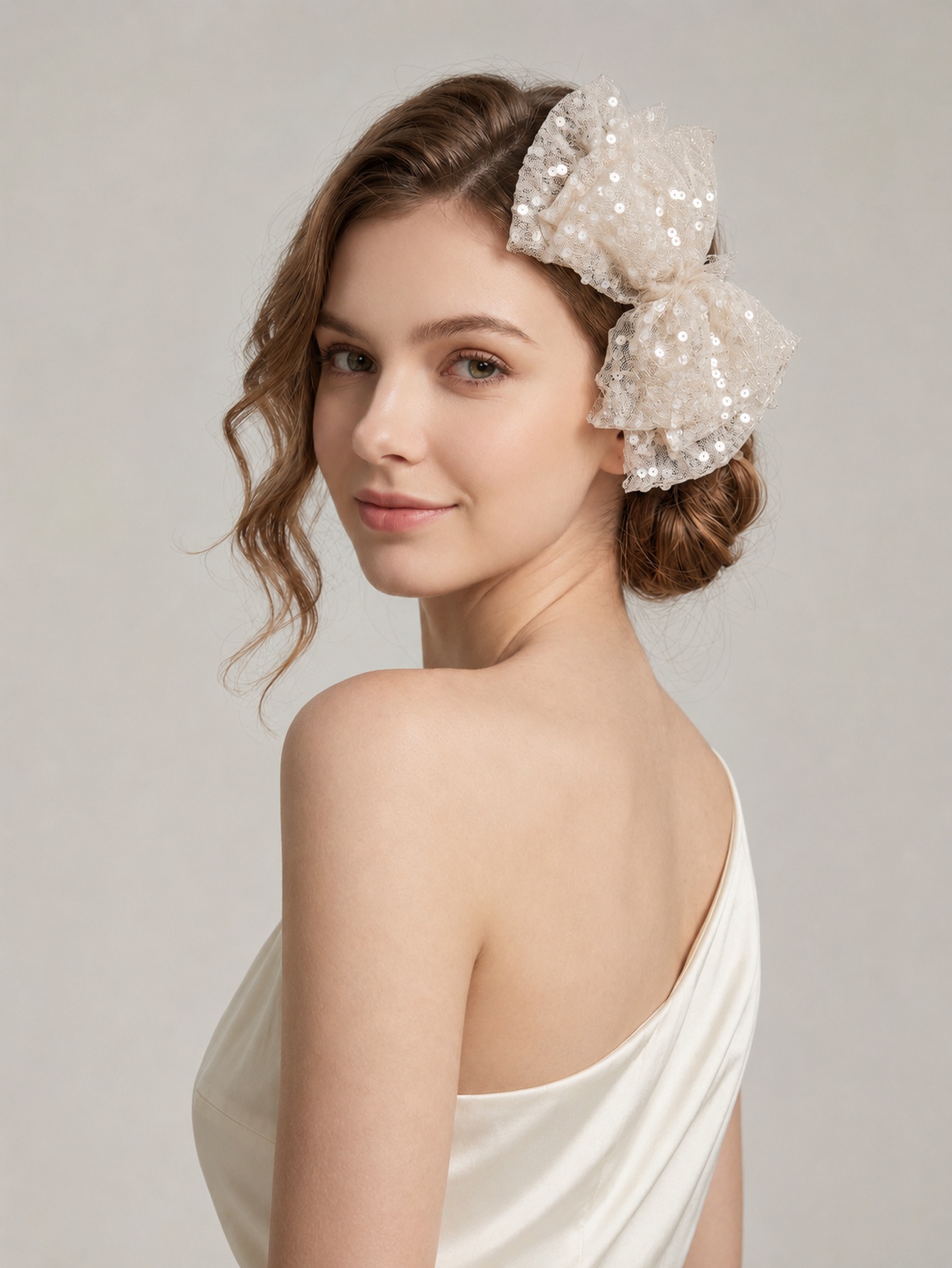 Coffee Brown Sequin Lace Bridal Hair Clip