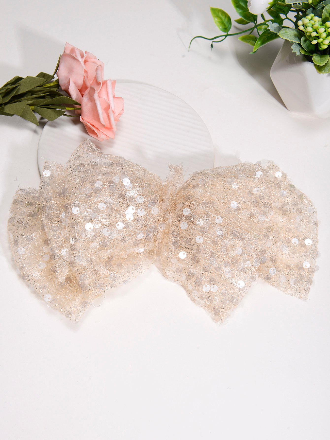 Coffee Brown Sequin Lace Bridal Hair Clip