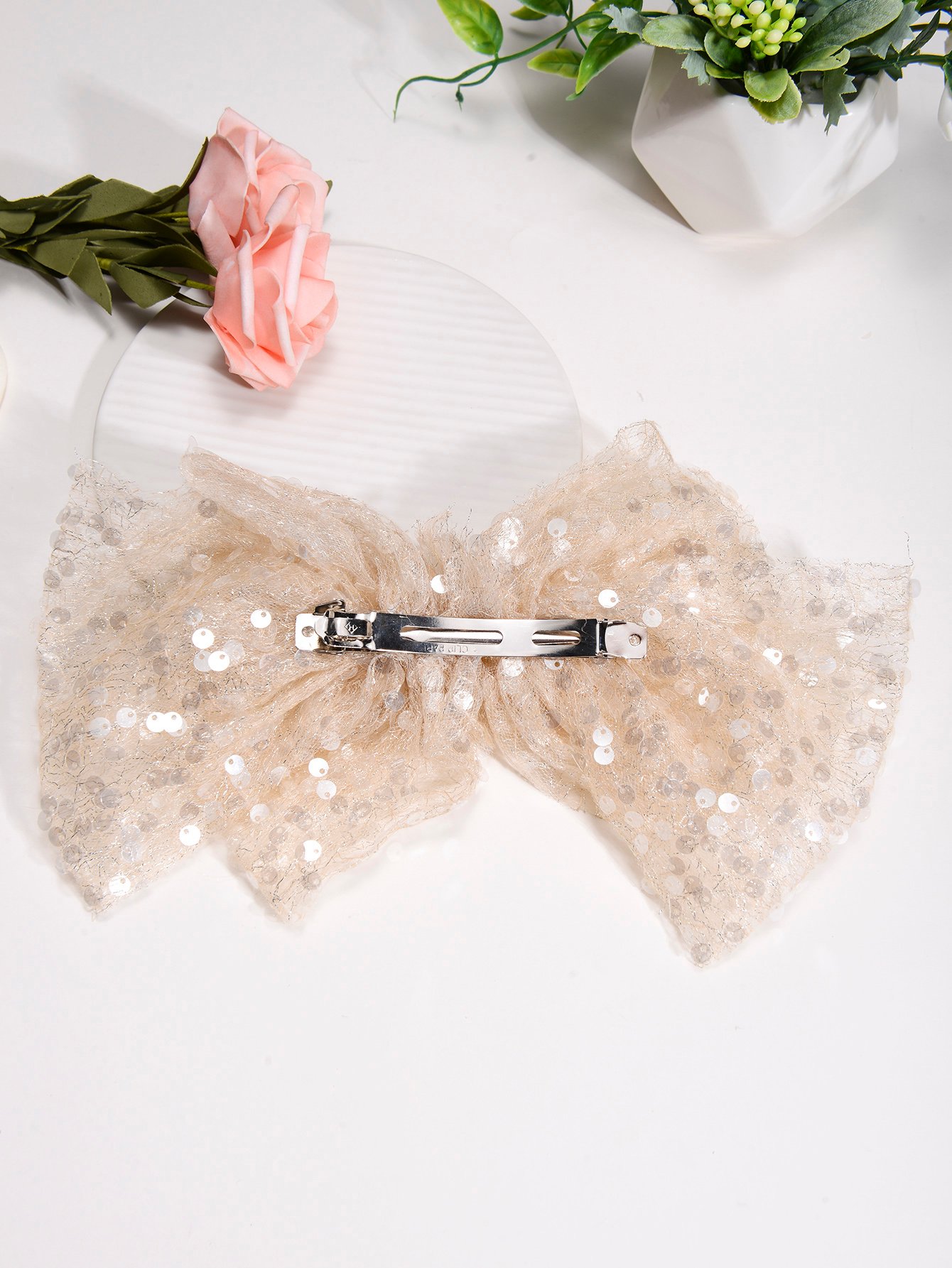 Coffee Brown Sequin Lace Bridal Hair Clip