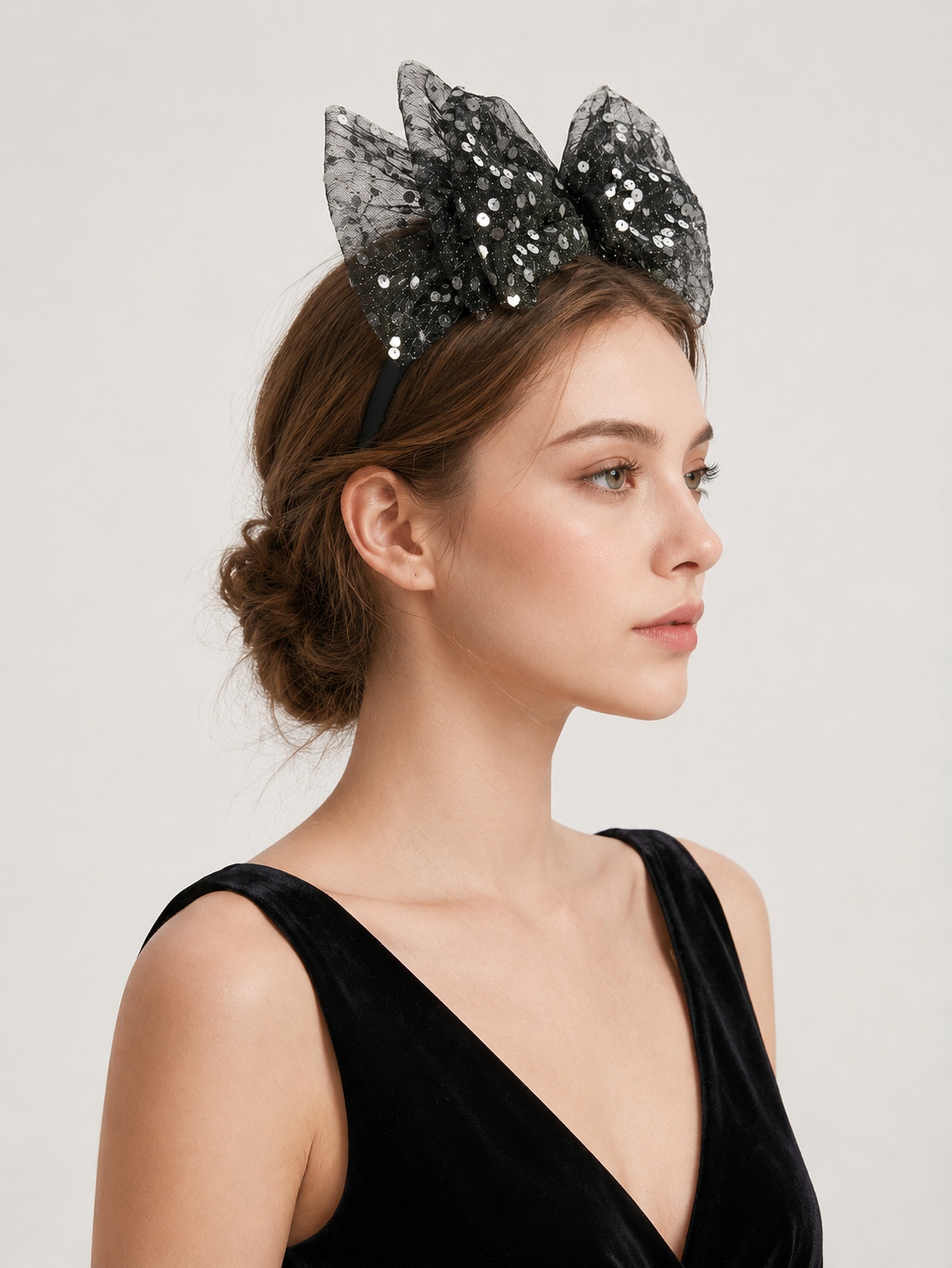 Black Sequin Bow Headband 