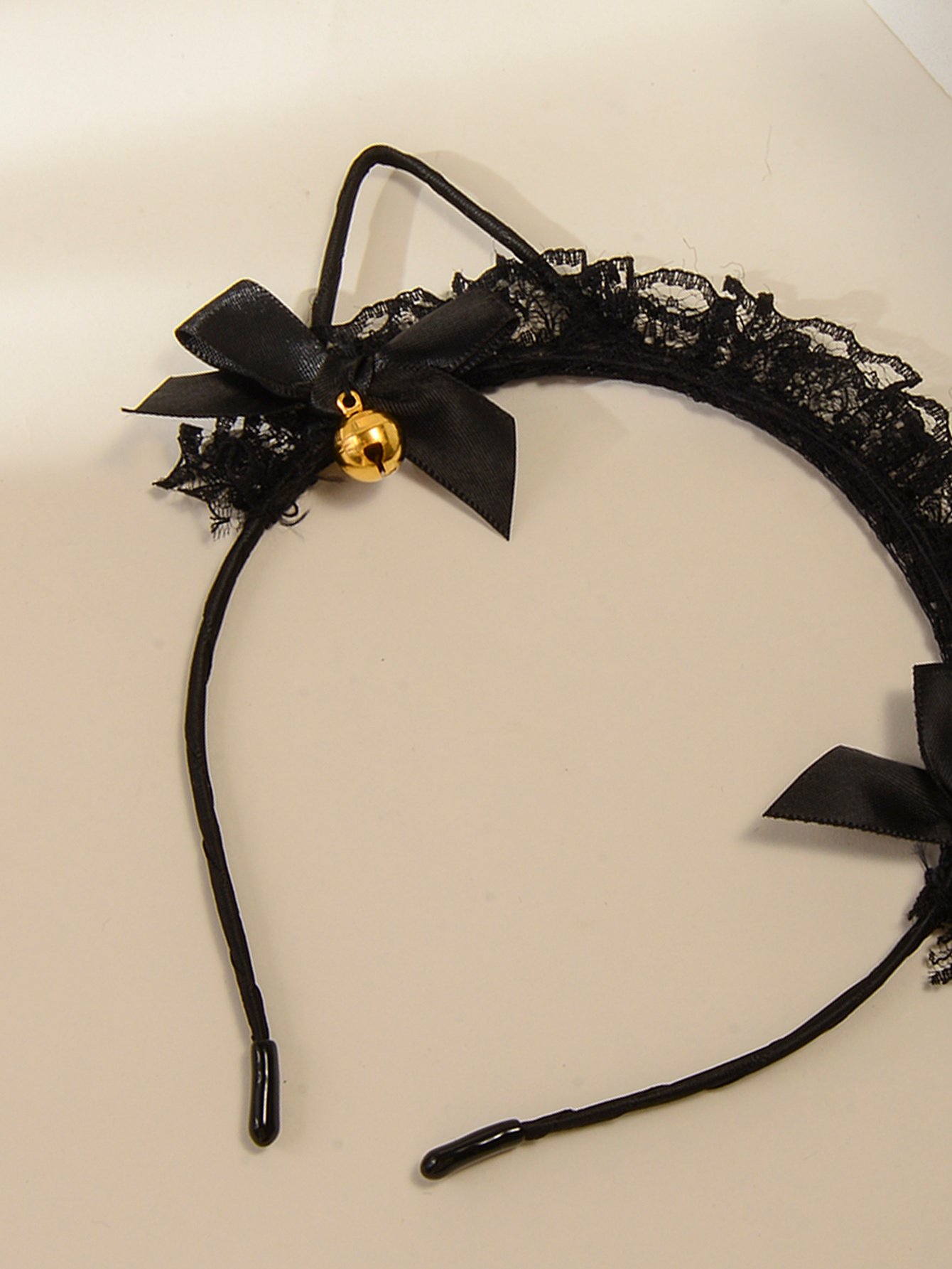 Black Lace Cat Ear Headband with Bells