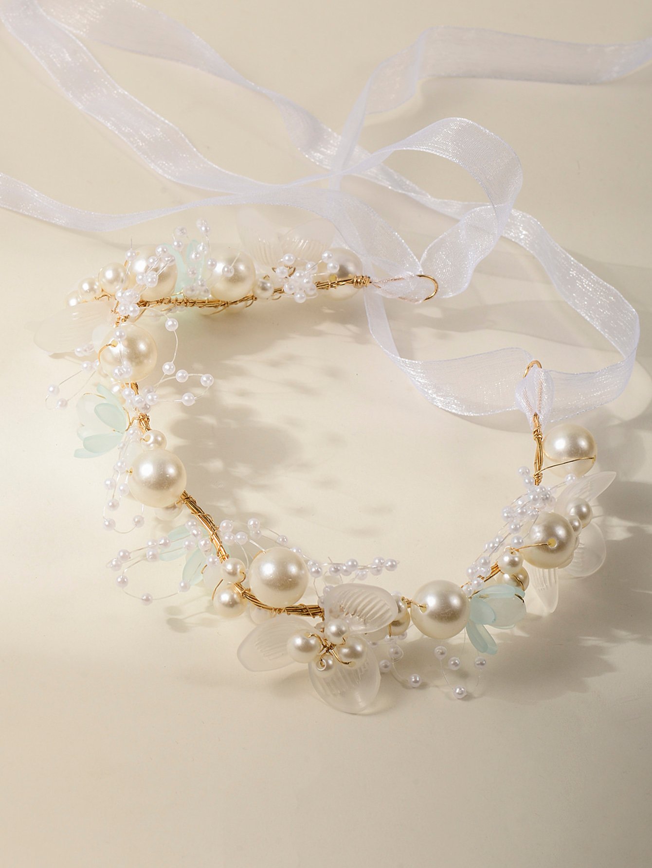 Floral and Pearl Bridal Hair Tie
