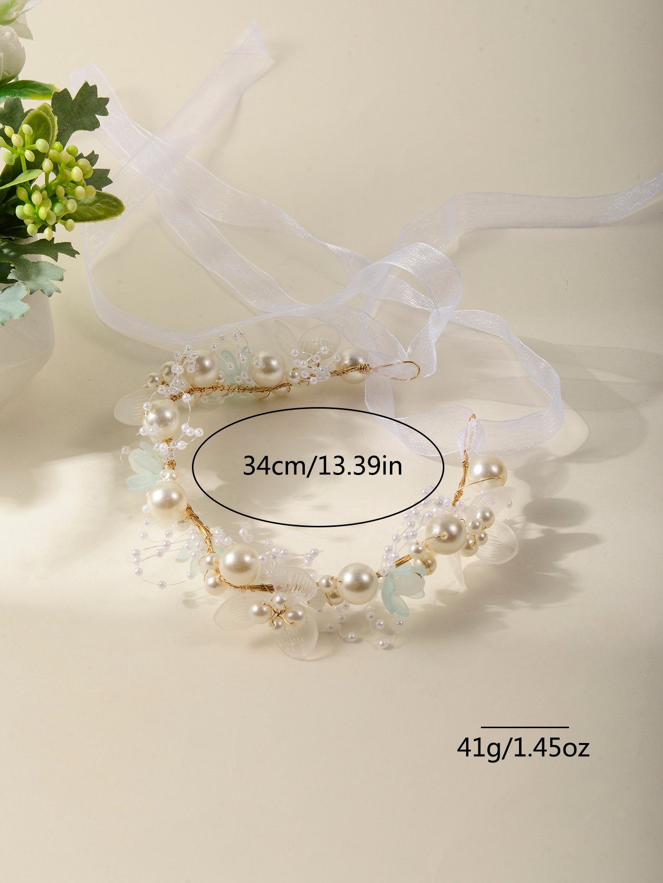 Floral and Pearl Bridal Hair Tie