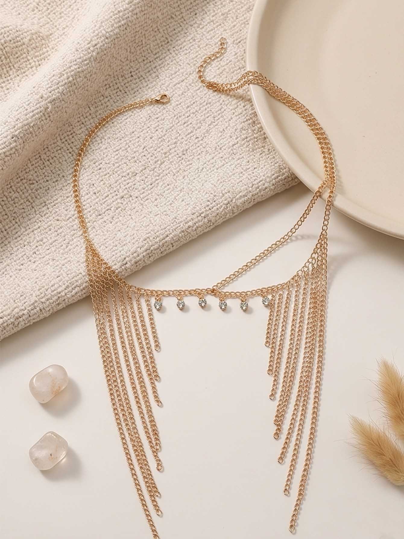 Gold Chain Headpiece With Zircon Tassels