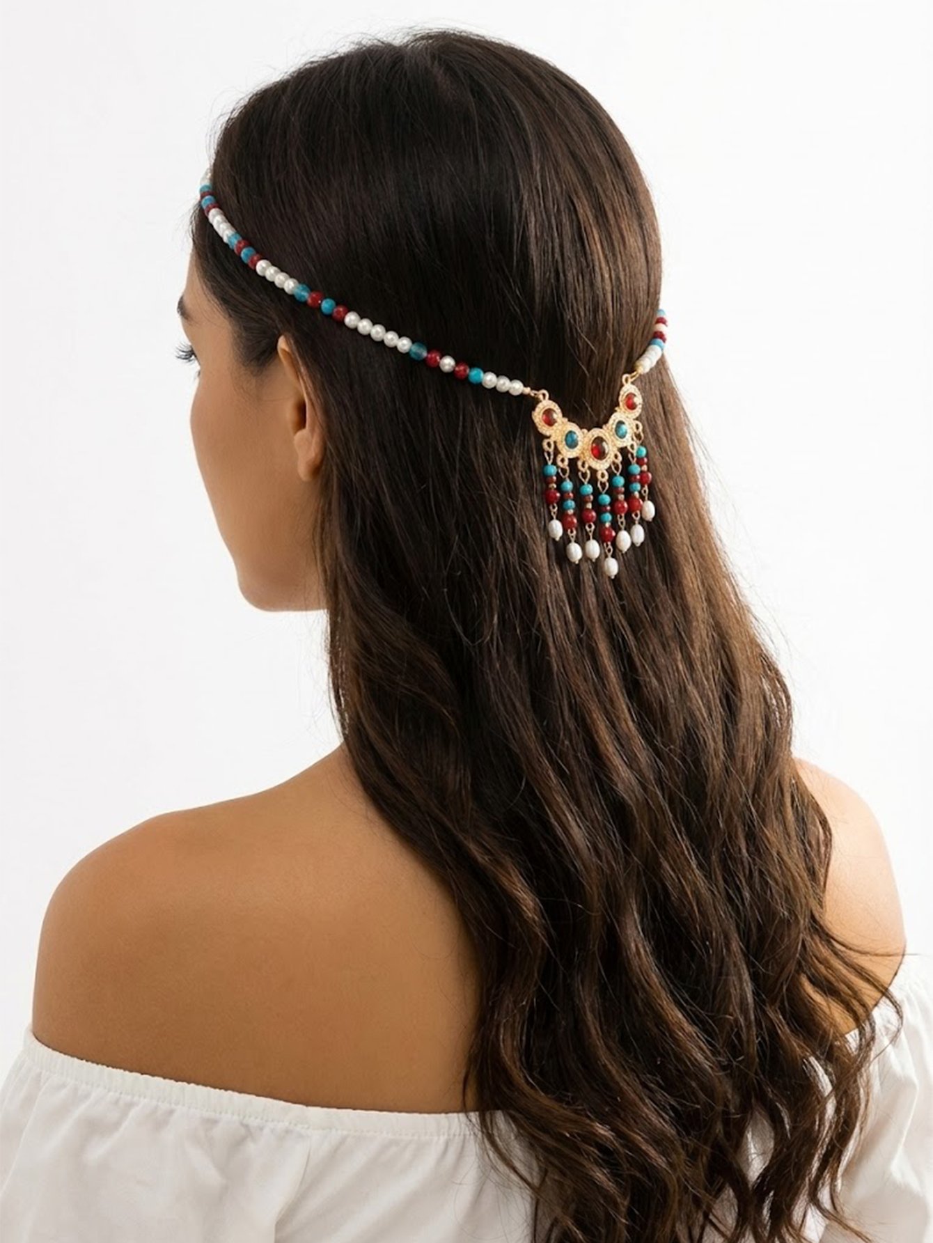 Multi-Colored Beaded Hair Tie with Tassel Charm