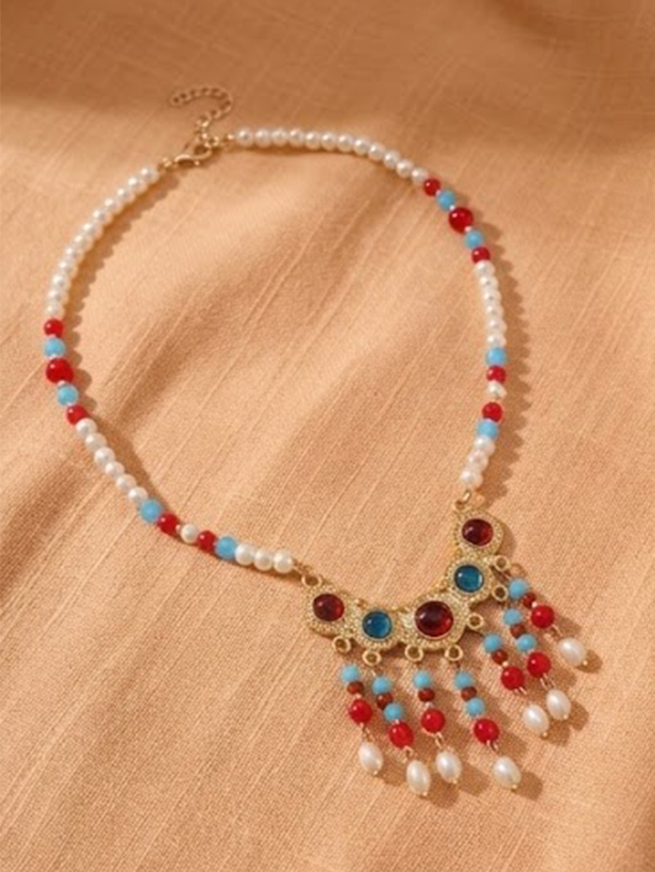 Multi-Colored Beaded Hair Tie with Tassel Charm