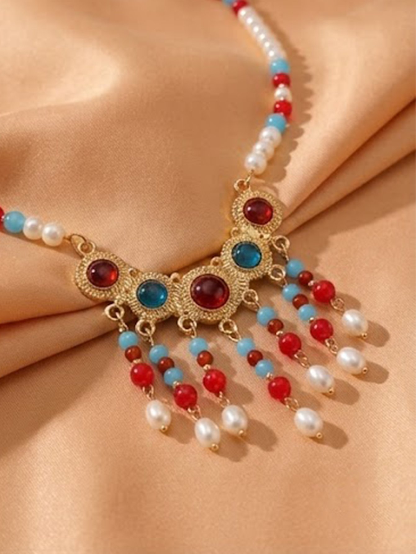 Multi-Colored Beaded Hair Tie with Tassel Charm