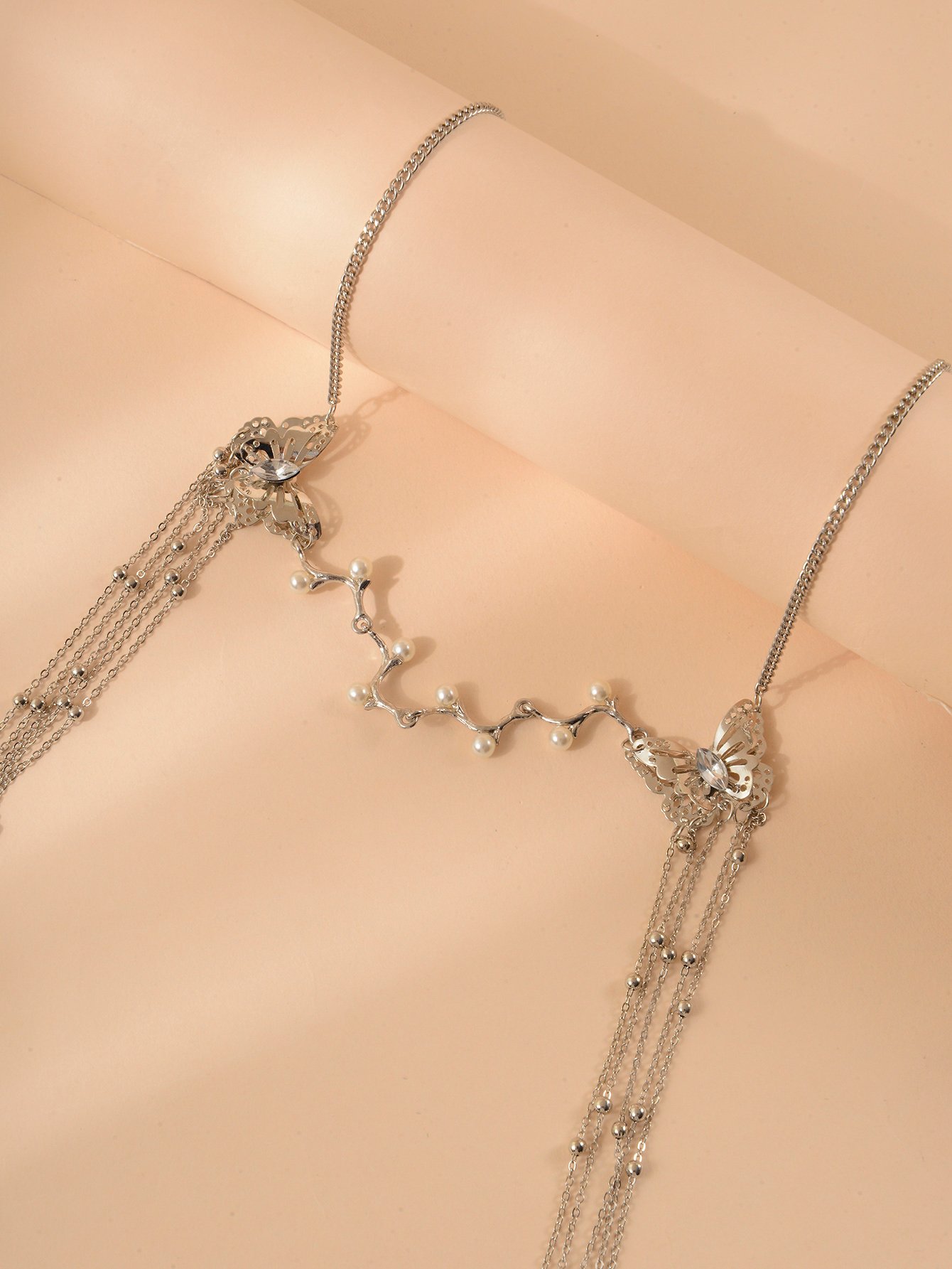 Silver Butterfly and Pearl Head Chain Hair Tie