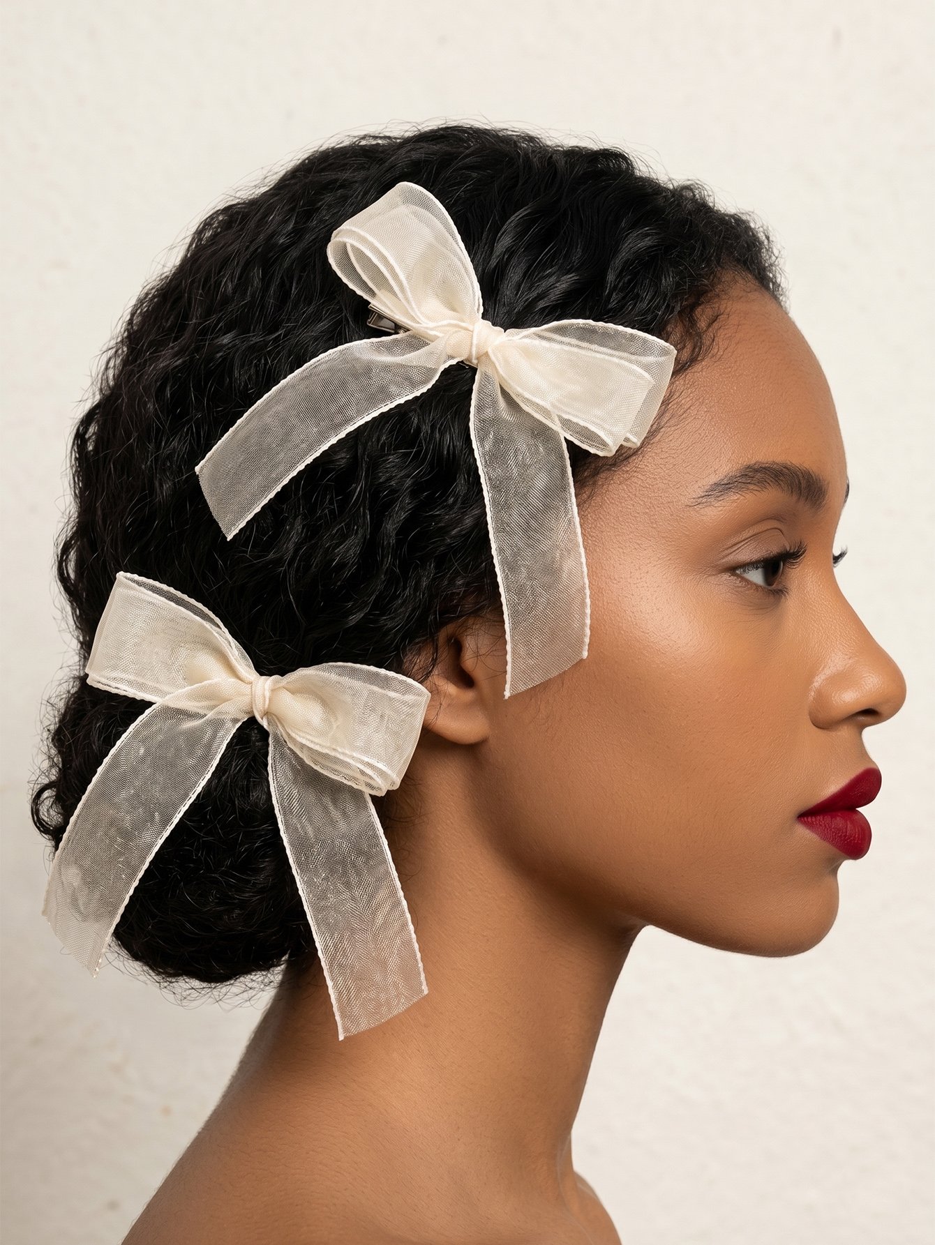 Pink Organza Hair Clips - Set Of 2