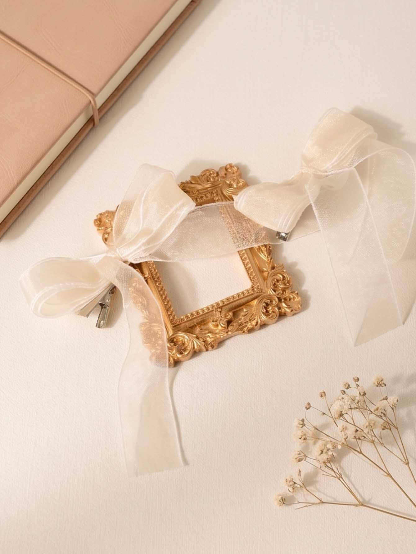 Pink Organza Hair Clips - Set Of 2