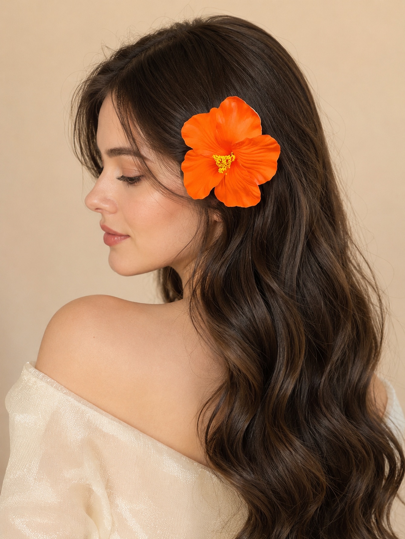Orange Hibiscus Flower Hair Clip 