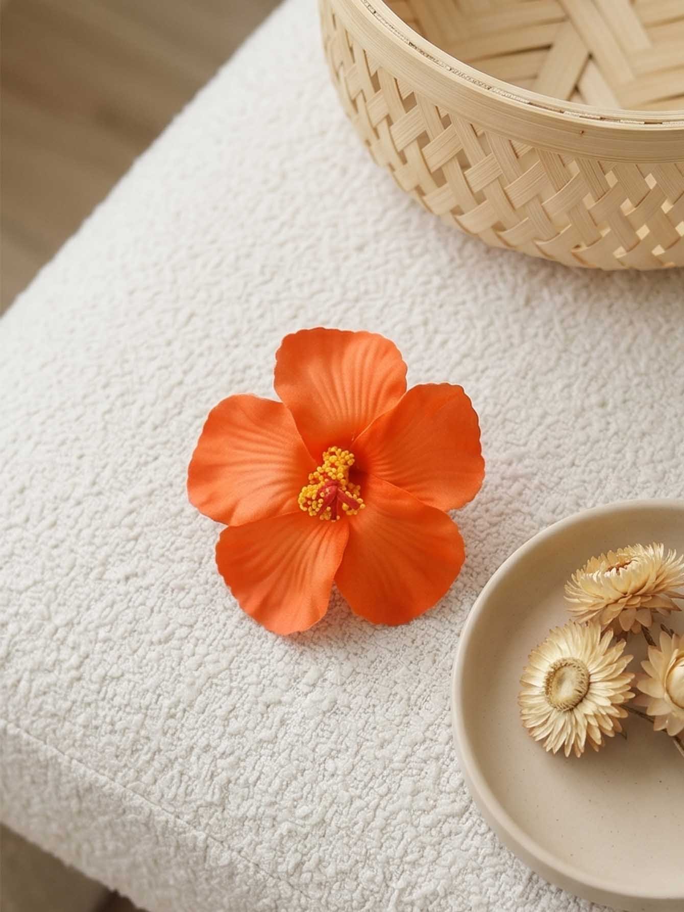 Orange Hibiscus Flower Hair Clip 
