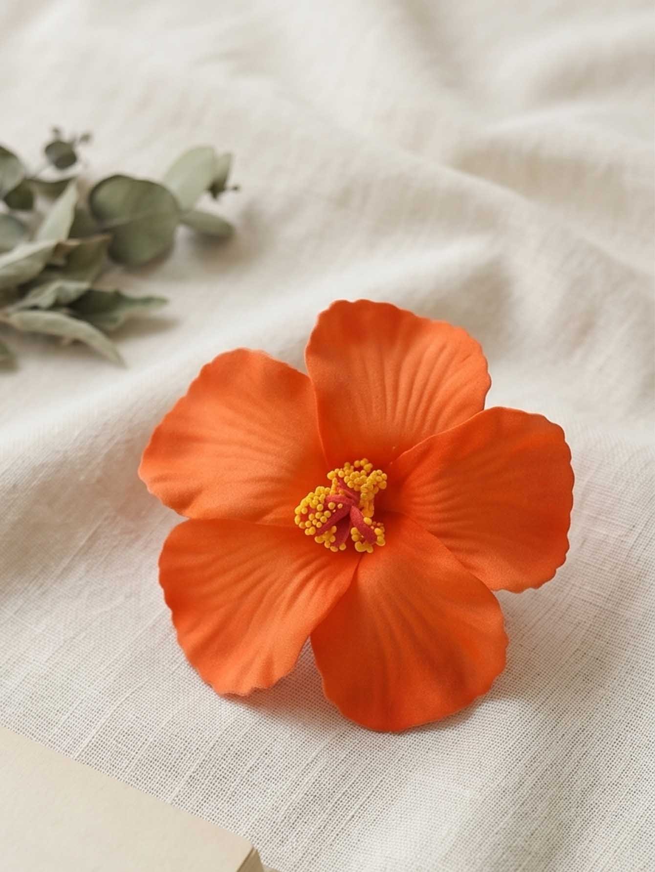 Orange Hibiscus Flower Hair Clip 