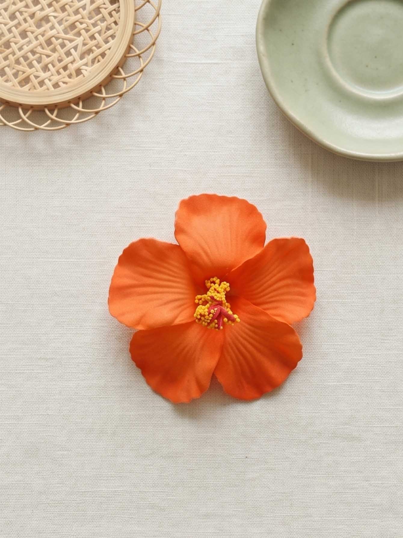 Orange Hibiscus Flower Hair Clip 