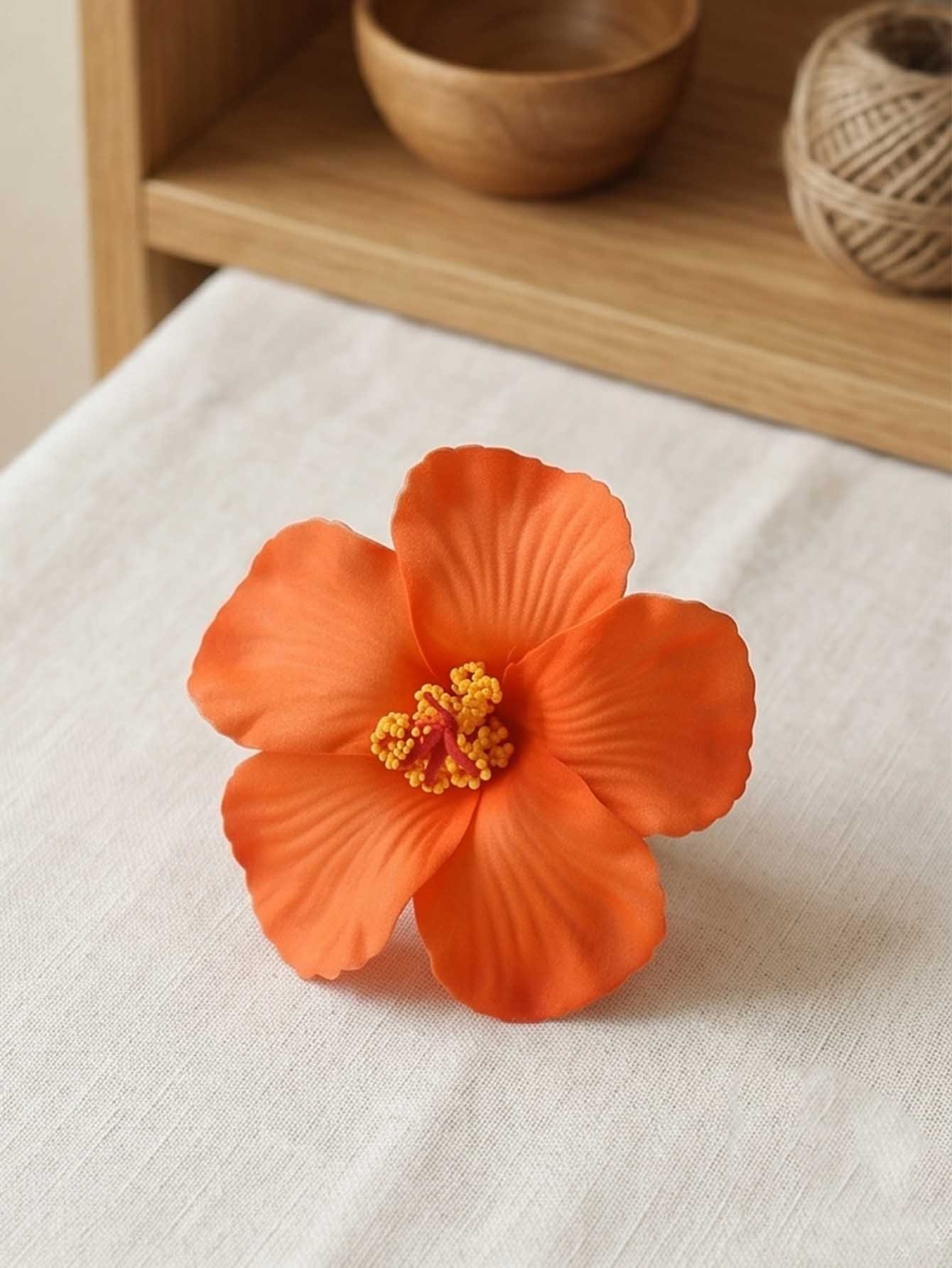 Orange Hibiscus Flower Hair Clip 