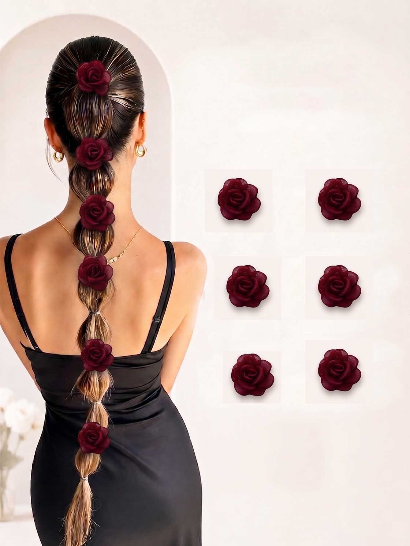 Maroon Rose Hair Clips Set
