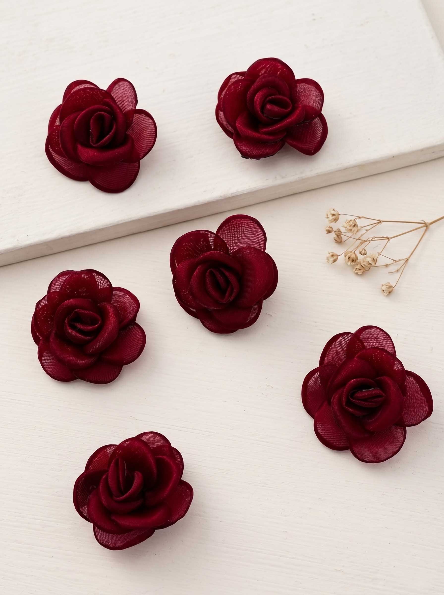 Maroon Rose Hair Clips Set