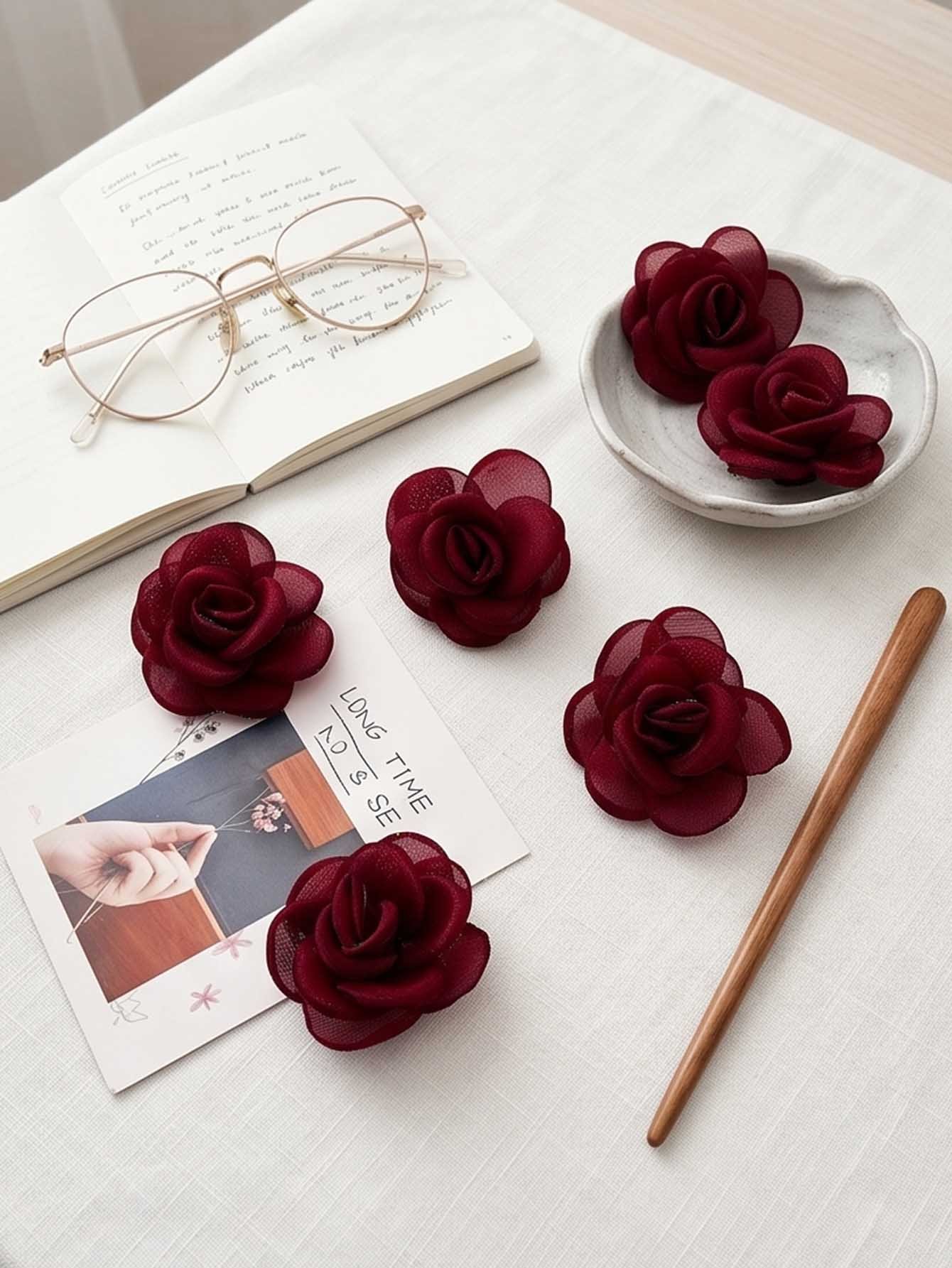 Maroon Rose Hair Clips Set