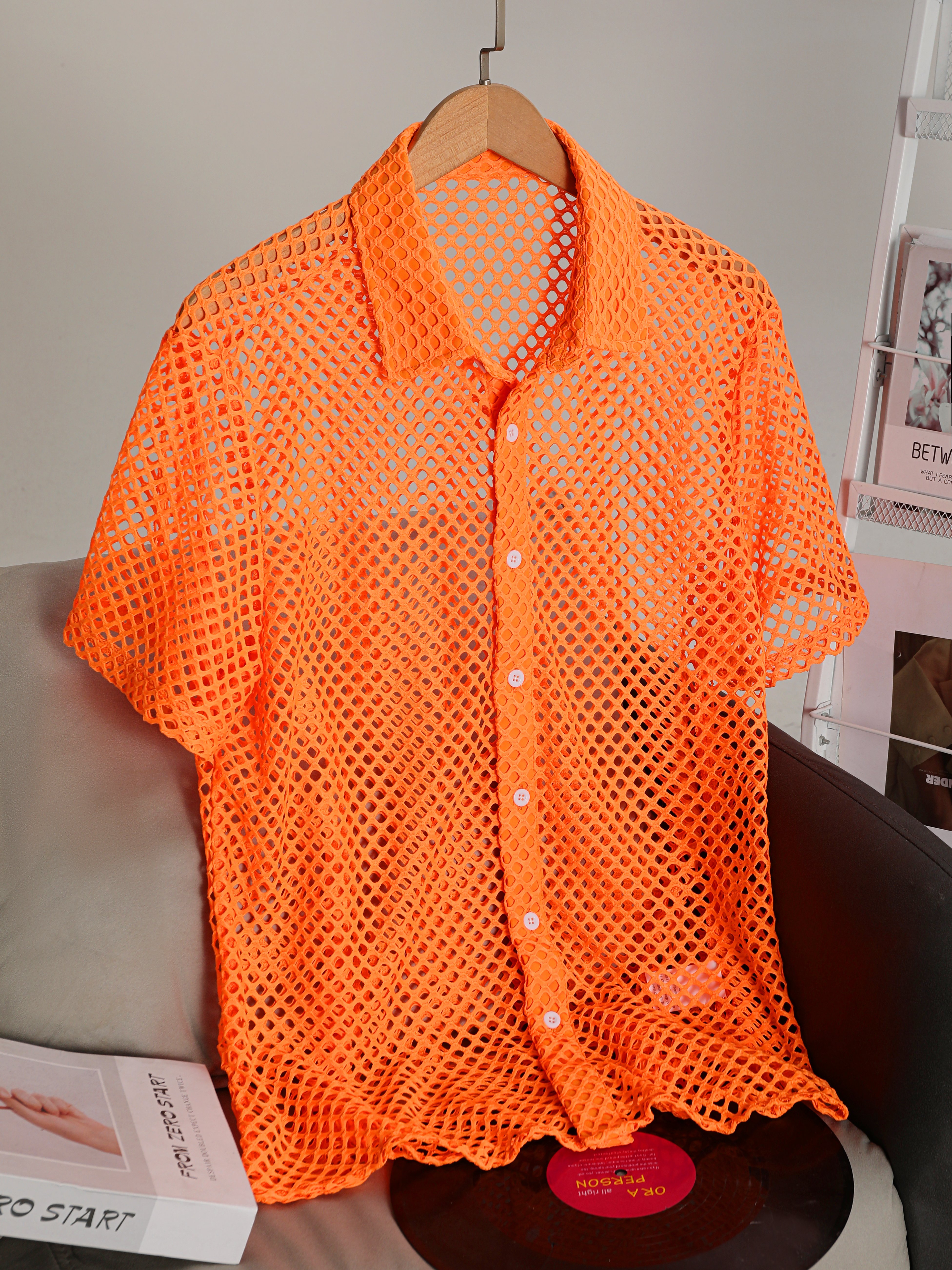 Men Hollow Mesh Short Sleeve Shirt
