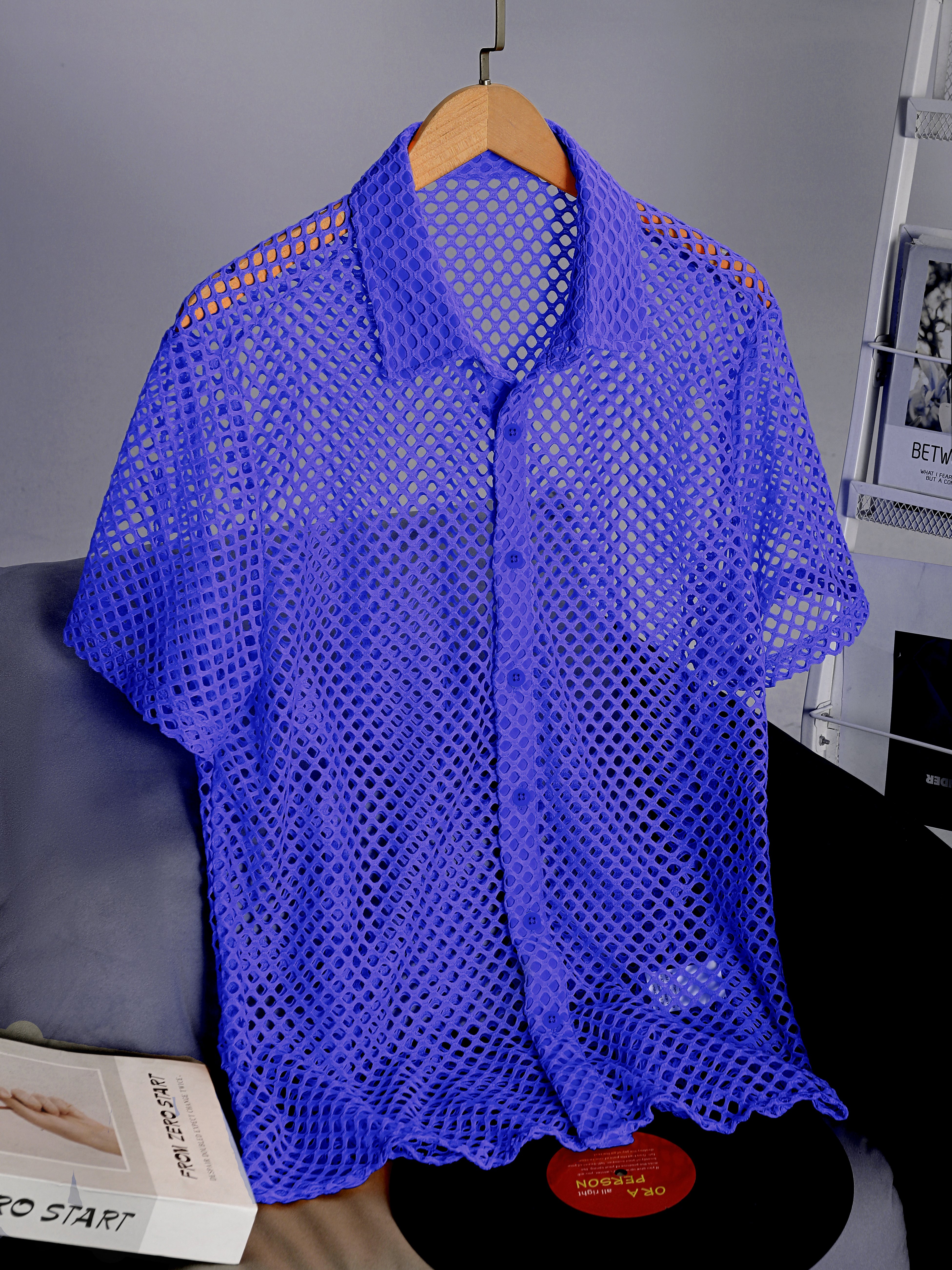 Men Hollow Mesh Short Sleeve Shirt