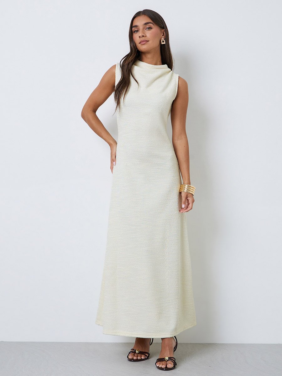 Off White Sleeveless A-Line Maxi Dress