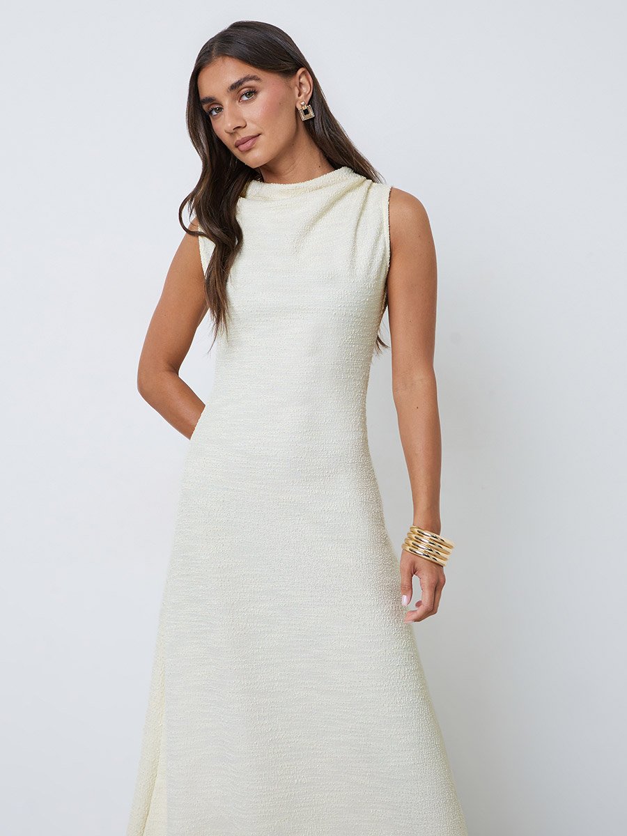 Off White Sleeveless A-Line Maxi Dress
