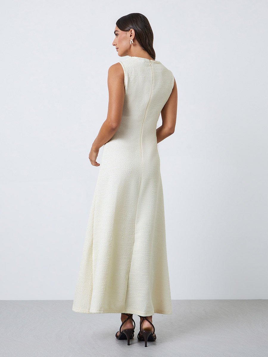 Off White Sleeveless A-Line Maxi Dress