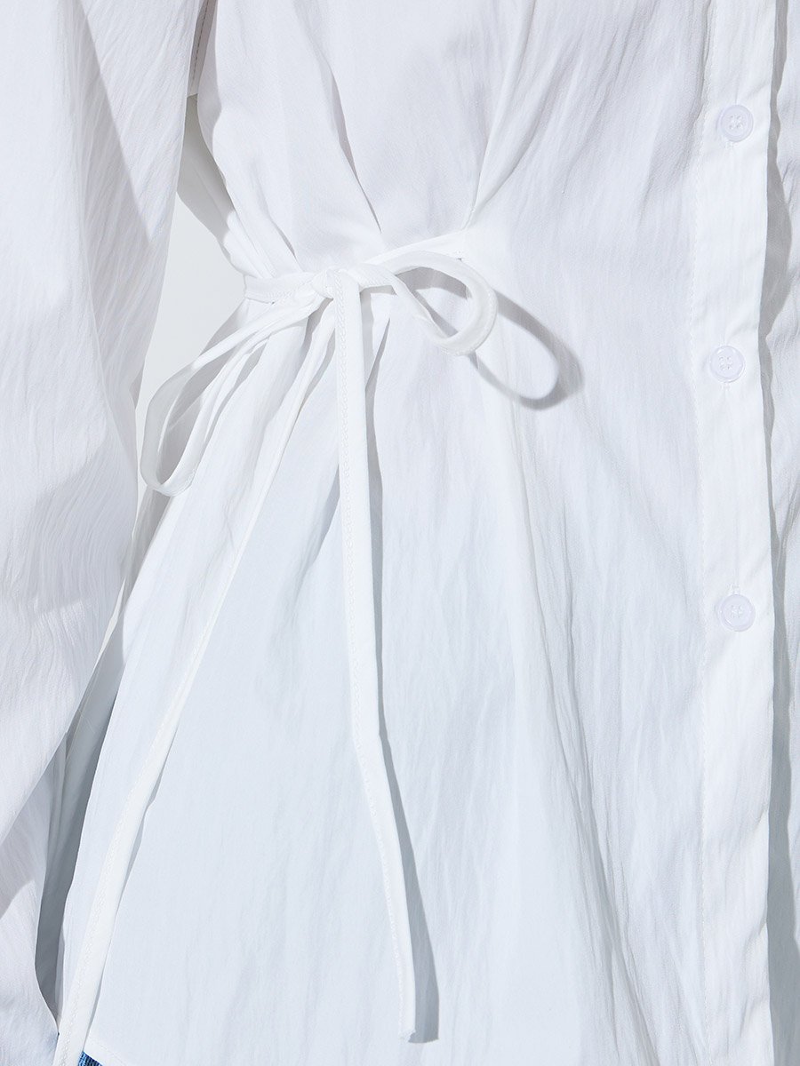 Off White Long Sleeve Tie-Waist Shirt