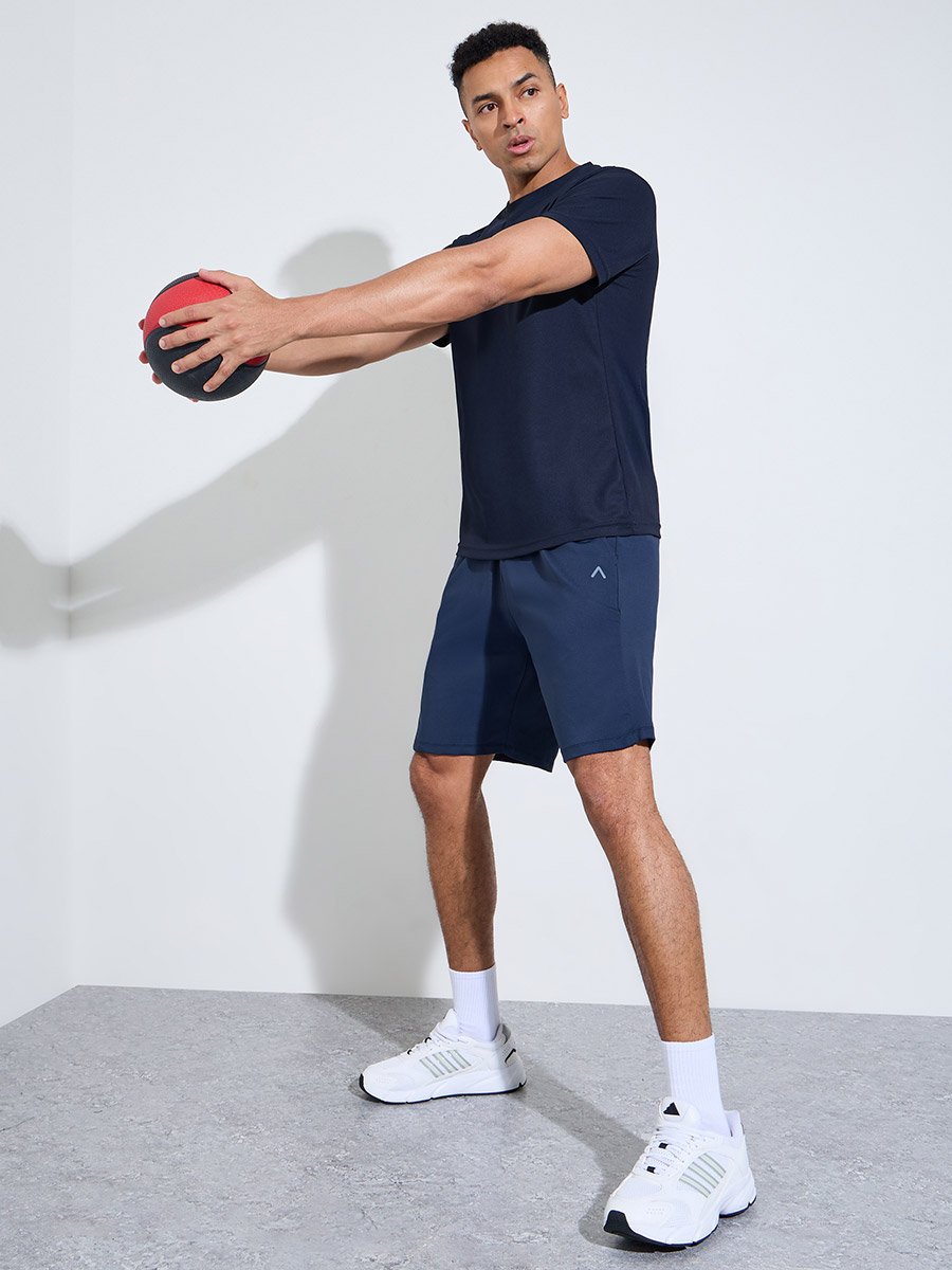Navy Blue Regular Fit Performance Athletic Shorts