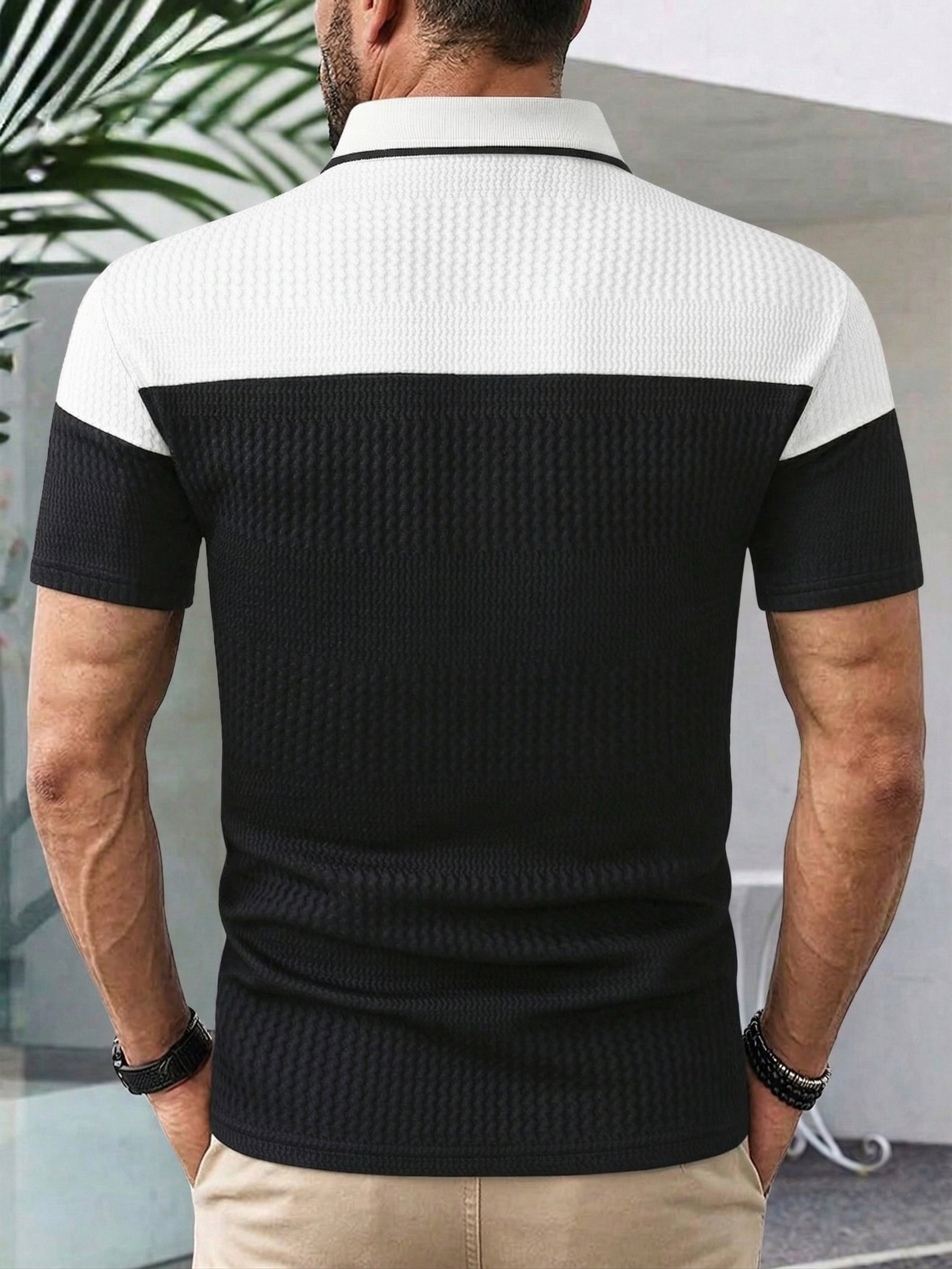 Color Block Textured Polo T-Shirt
