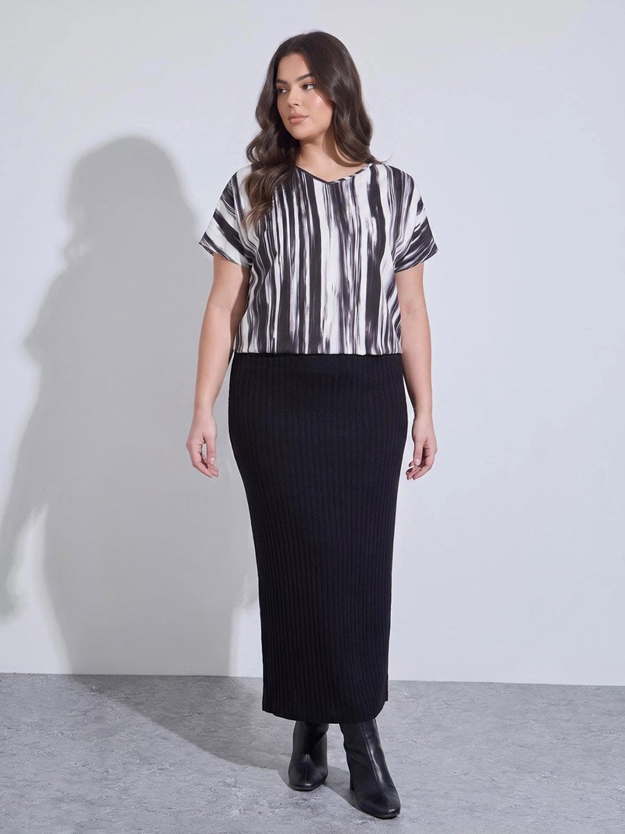 Plus Size Striped Print Short Sleeve Top