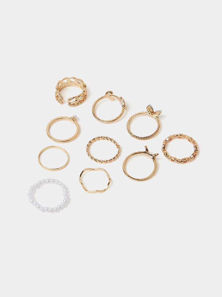 Pack of 10 - Gold Tone Casual Rings