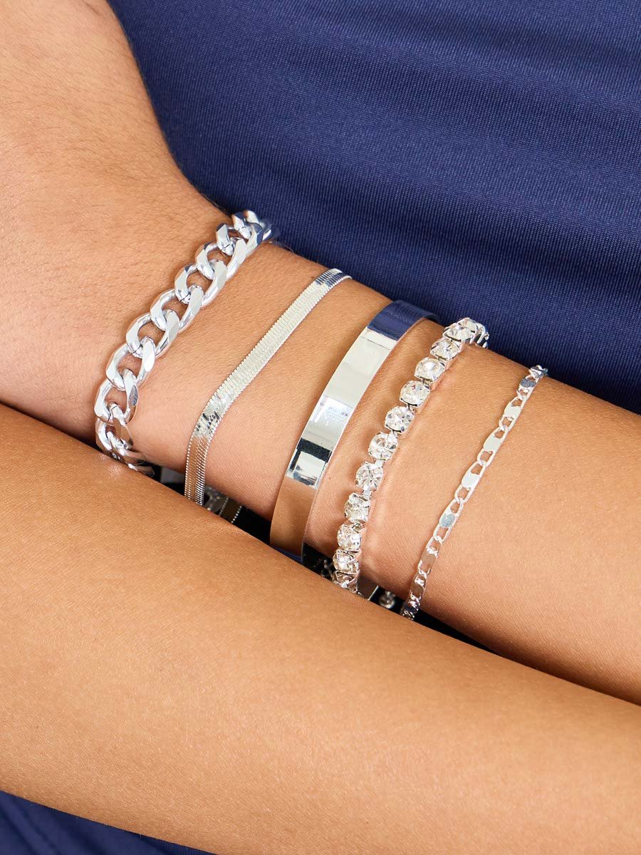 Pack of 5 - Silver Tone Link Bracelets