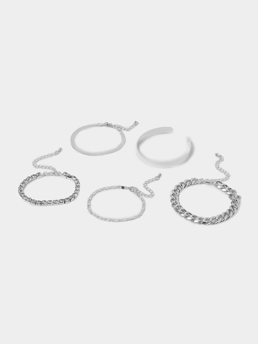 Pack of 5 - Silver Tone Link Bracelets