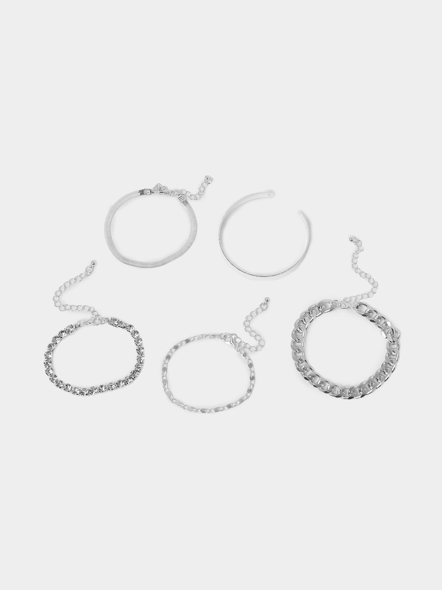 Pack of 5 - Silver Tone Link Bracelets