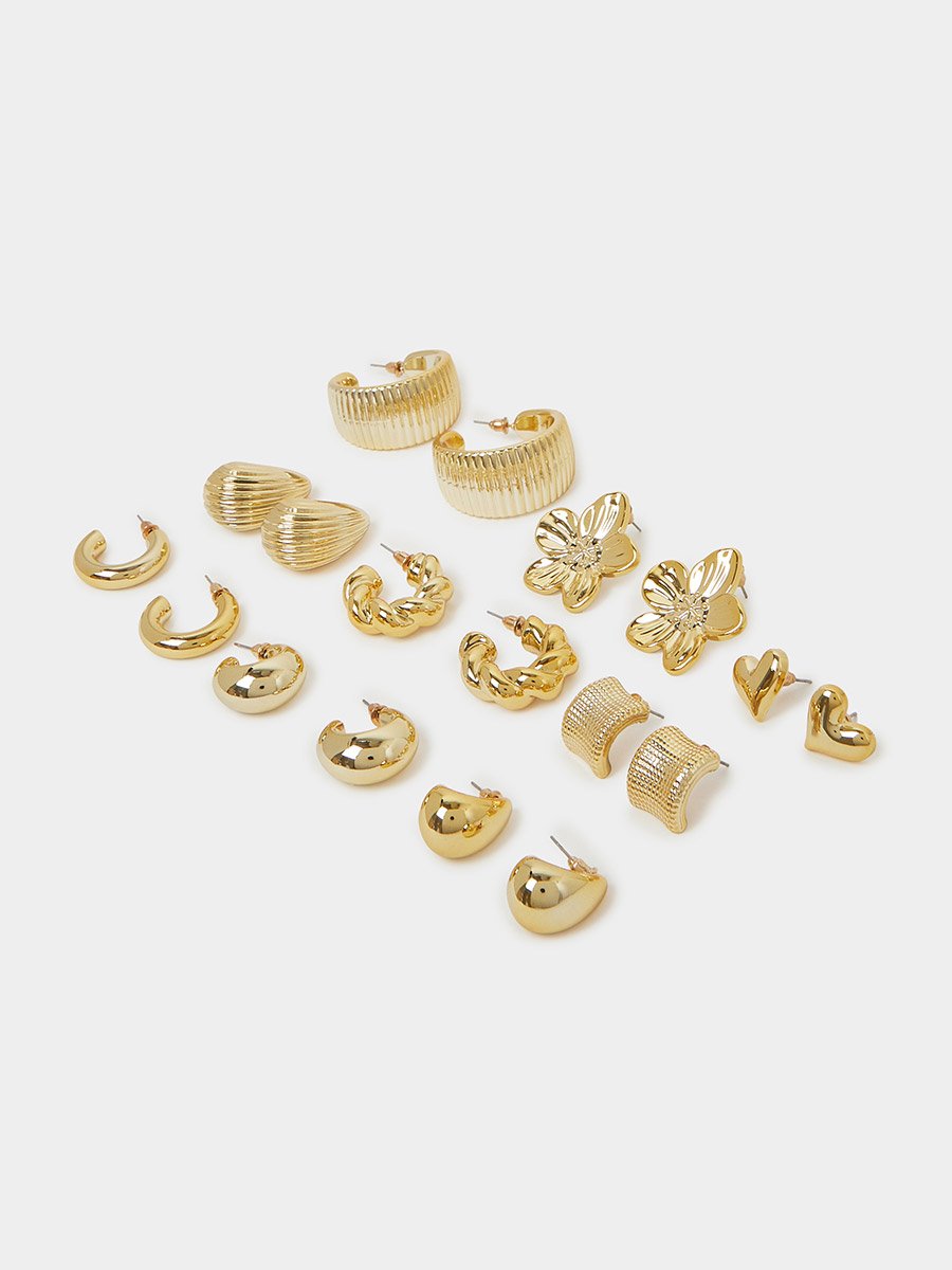 Pack of 9 - Gold Tone Casual Earring