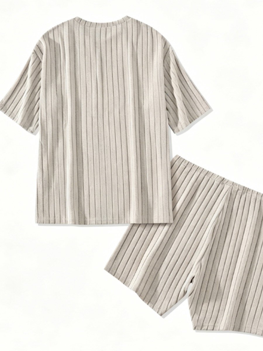 Plus Size Beige Textured T-Shirt and Shorts Pyjama Set