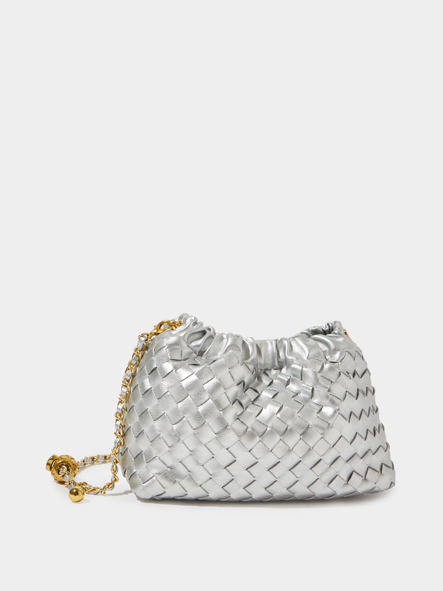 Silver Woven Chain Strap Hand Bag