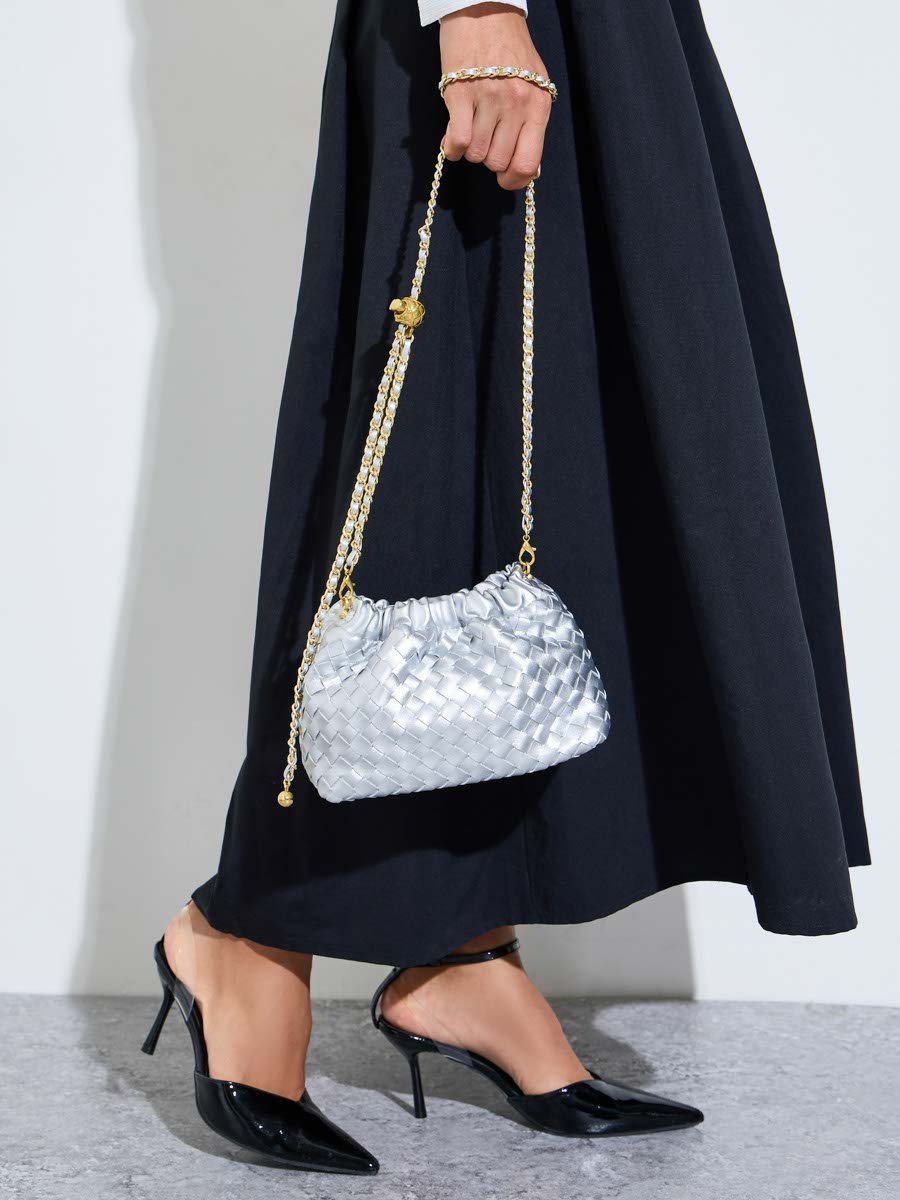 Silver Woven Chain Strap Hand Bag