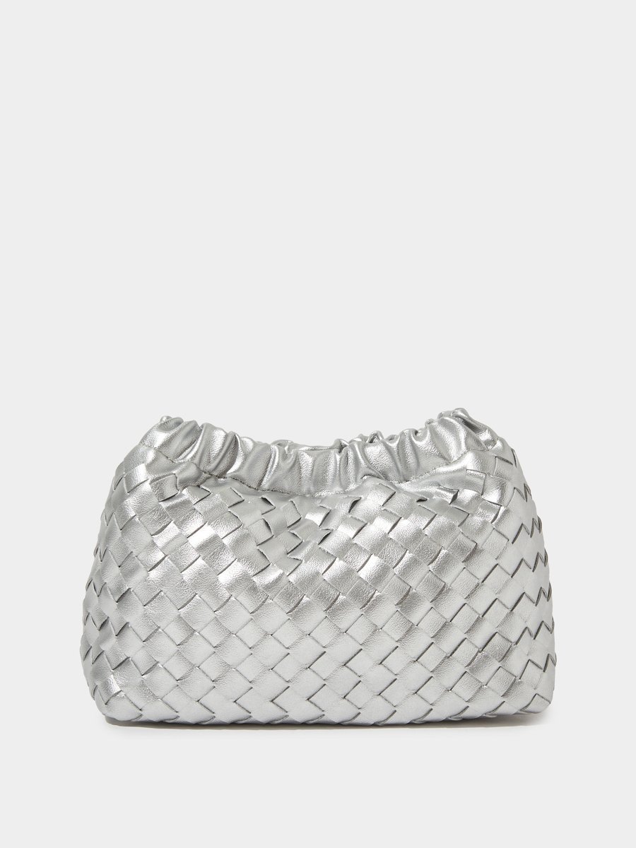 Silver Woven Chain Strap Hand Bag