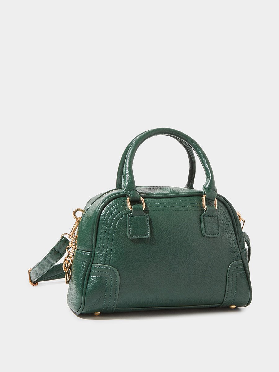 Green Structured Zip Closure Textured Shopper Bag