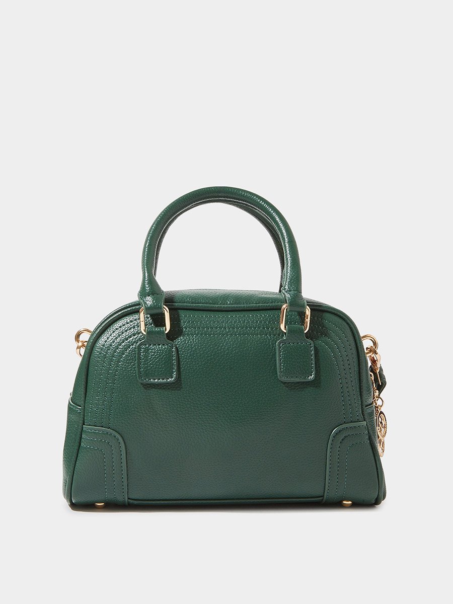 Green Structured Zip Closure Textured Shopper Bag